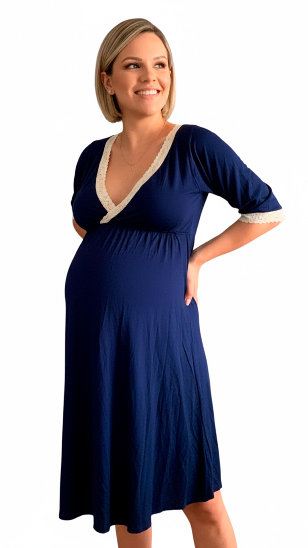 Camison Victoria Manga3/4, Sistema Lactancia, Algodon, Azul 4