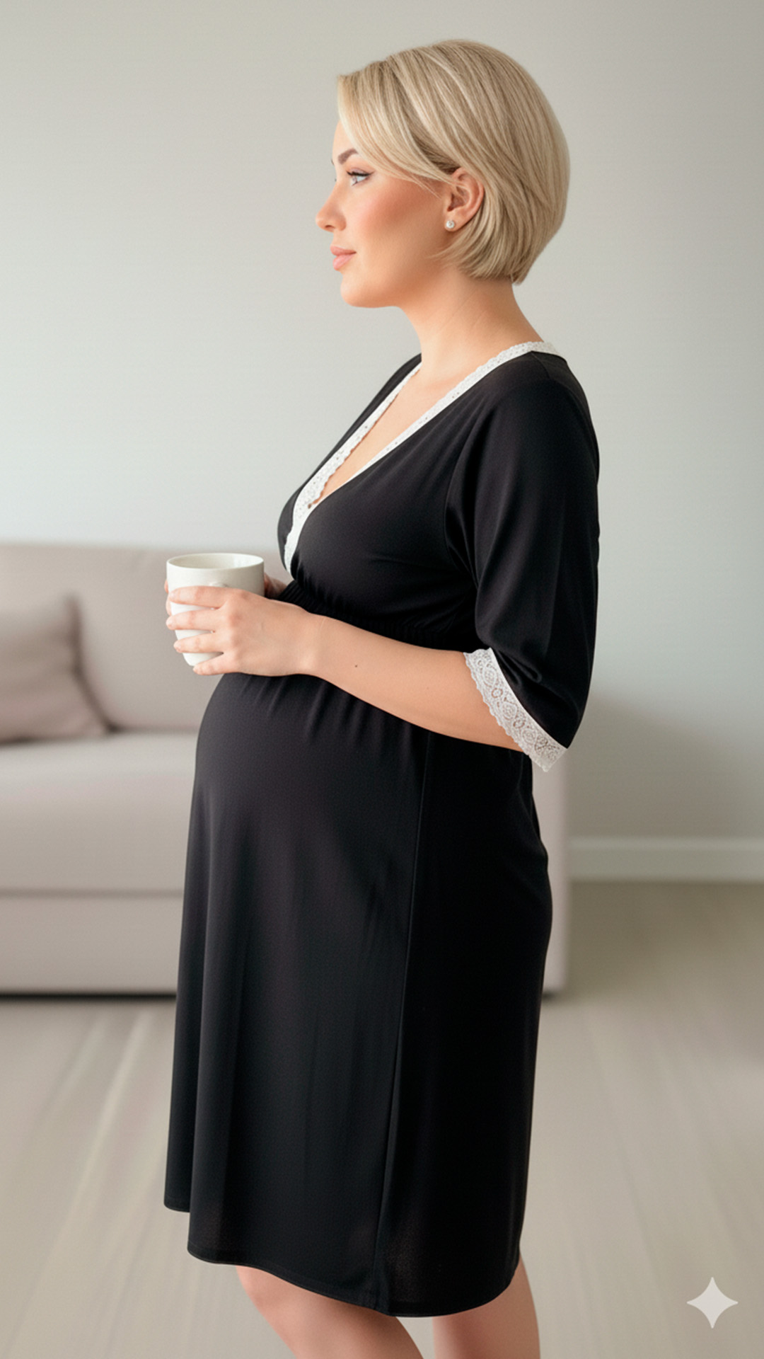 Camison Victoria Manga3/4, Sistema Lactancia, Algodon, Negro 10