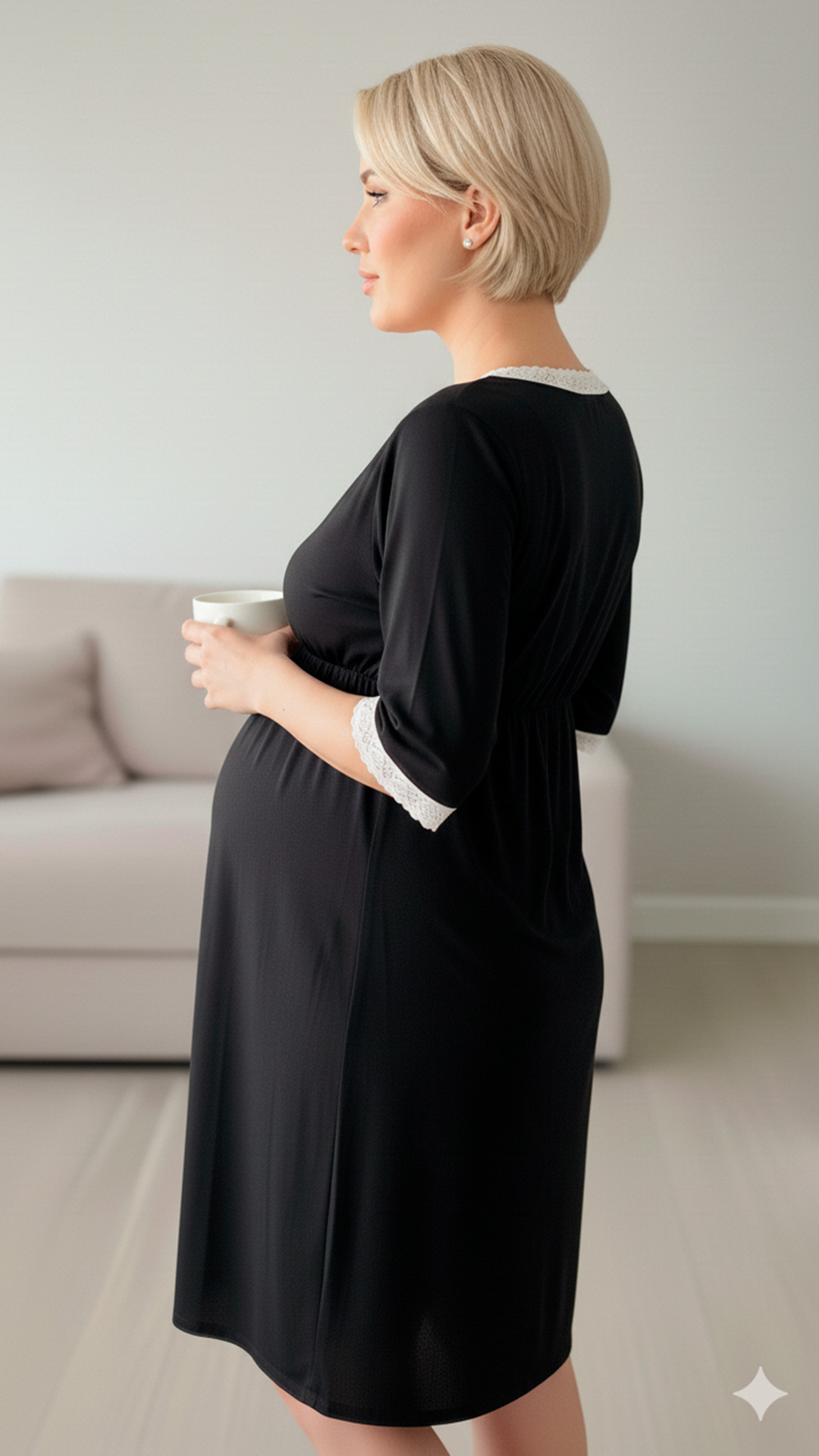 Camison Victoria Manga3/4, Sistema Lactancia, Algodon, Negro 22