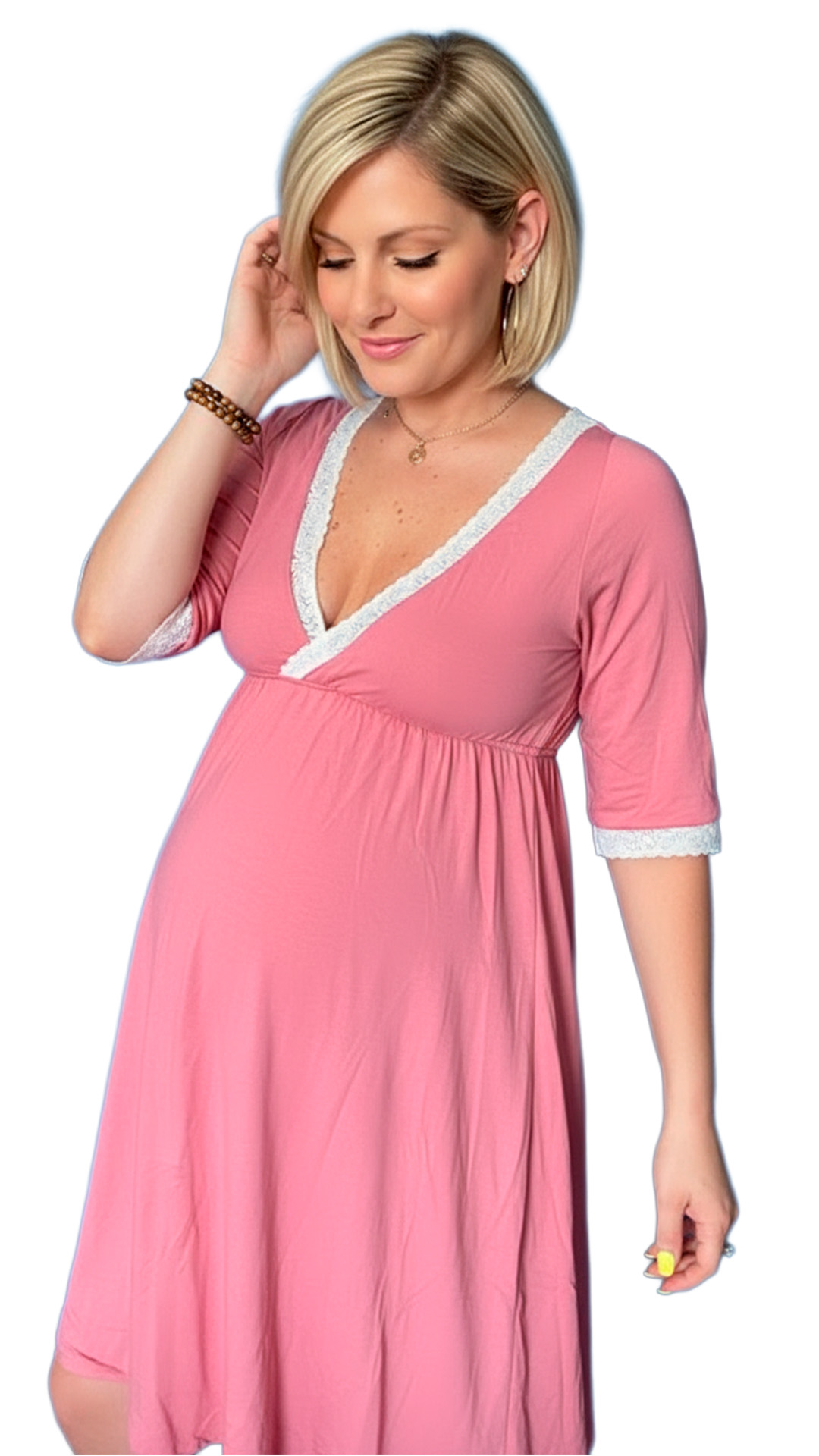 Camisón Maternal Victoria, Manga TresCuarto, Sistema Lactancia, Algodon 23