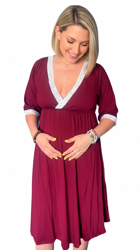 Camisón Maternal Serie Balance 3/4 (Guinda)