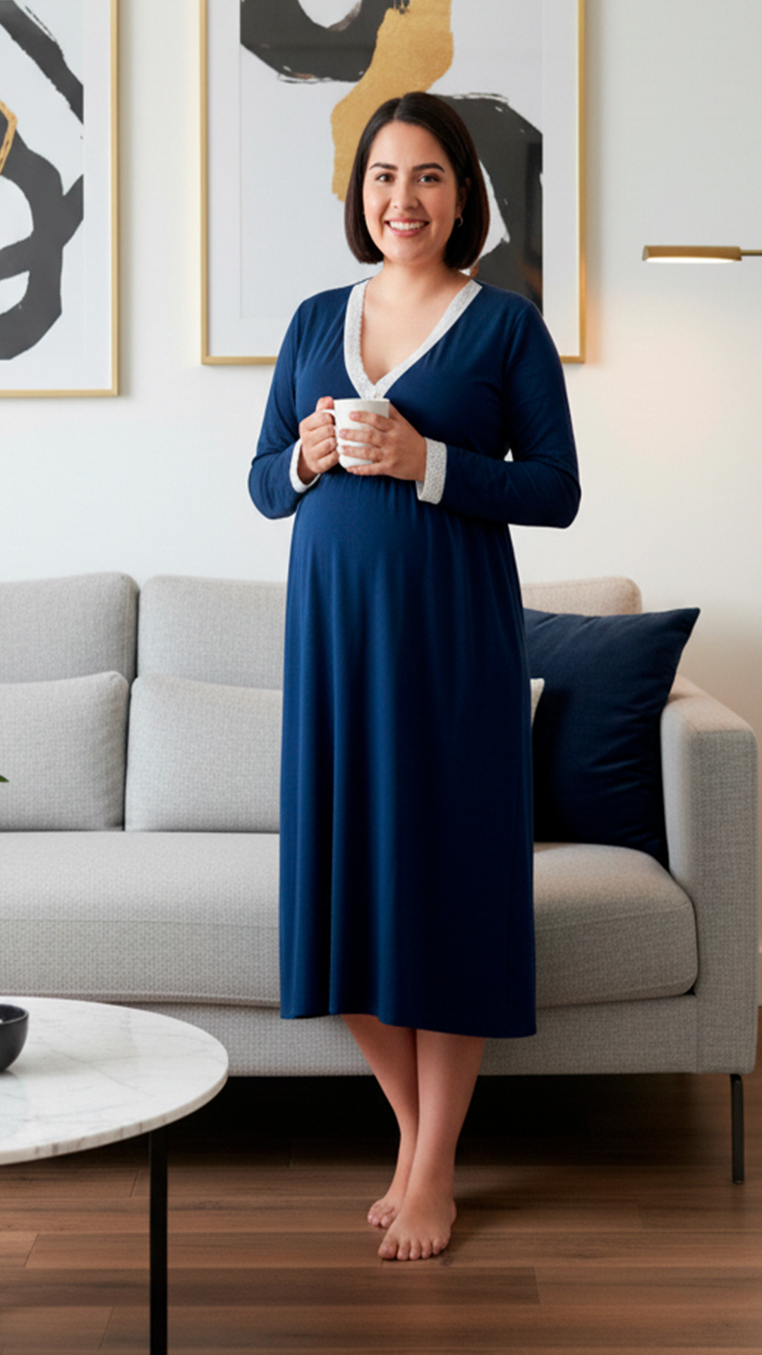 Camison Victoria MangaLarga, Sistema Lactancia, Algodon, Azul 7