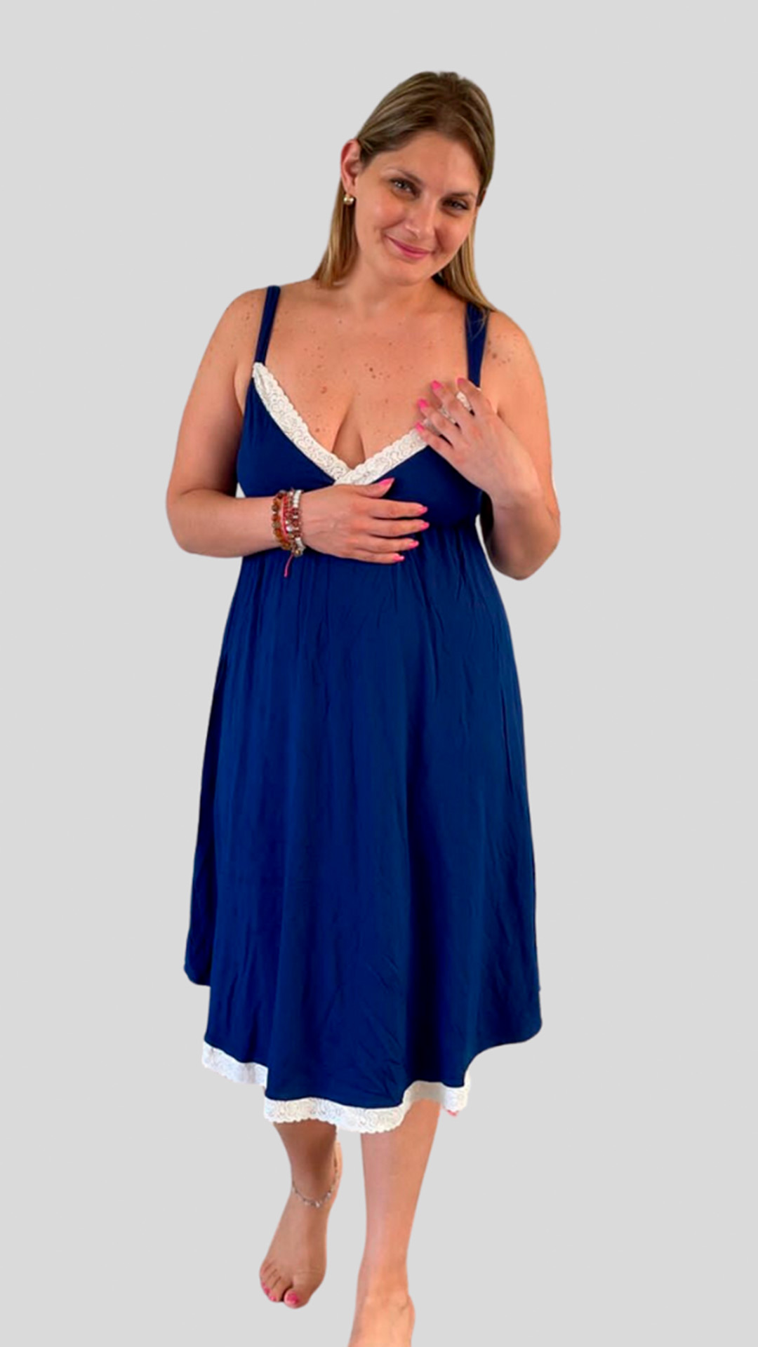 Camison Victoria MangaCero, Sistema Lactancia, Algodon, Azulino 17