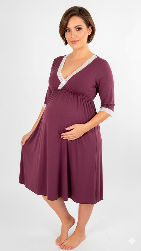 Camisón Maternal Serie Balance 3/4 (Morado)