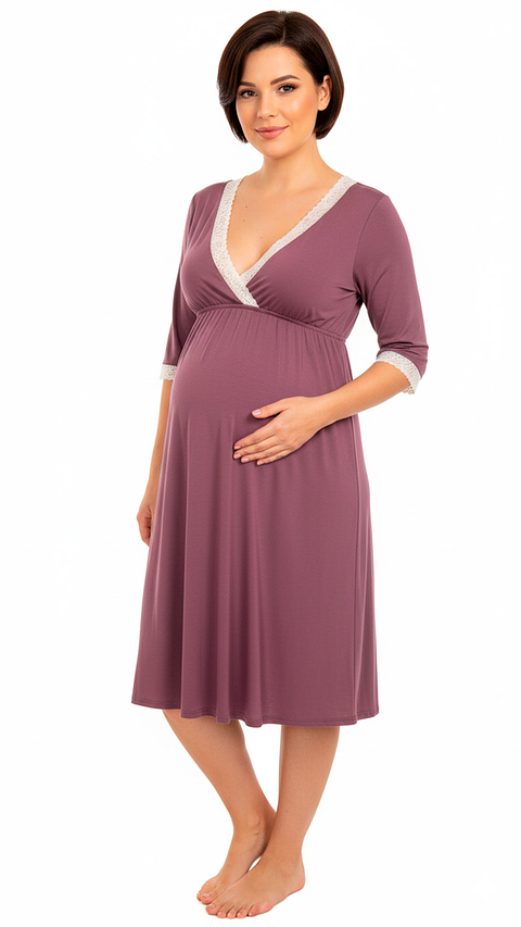 Camisón Maternal Serie Balance 3/4 (Morado)