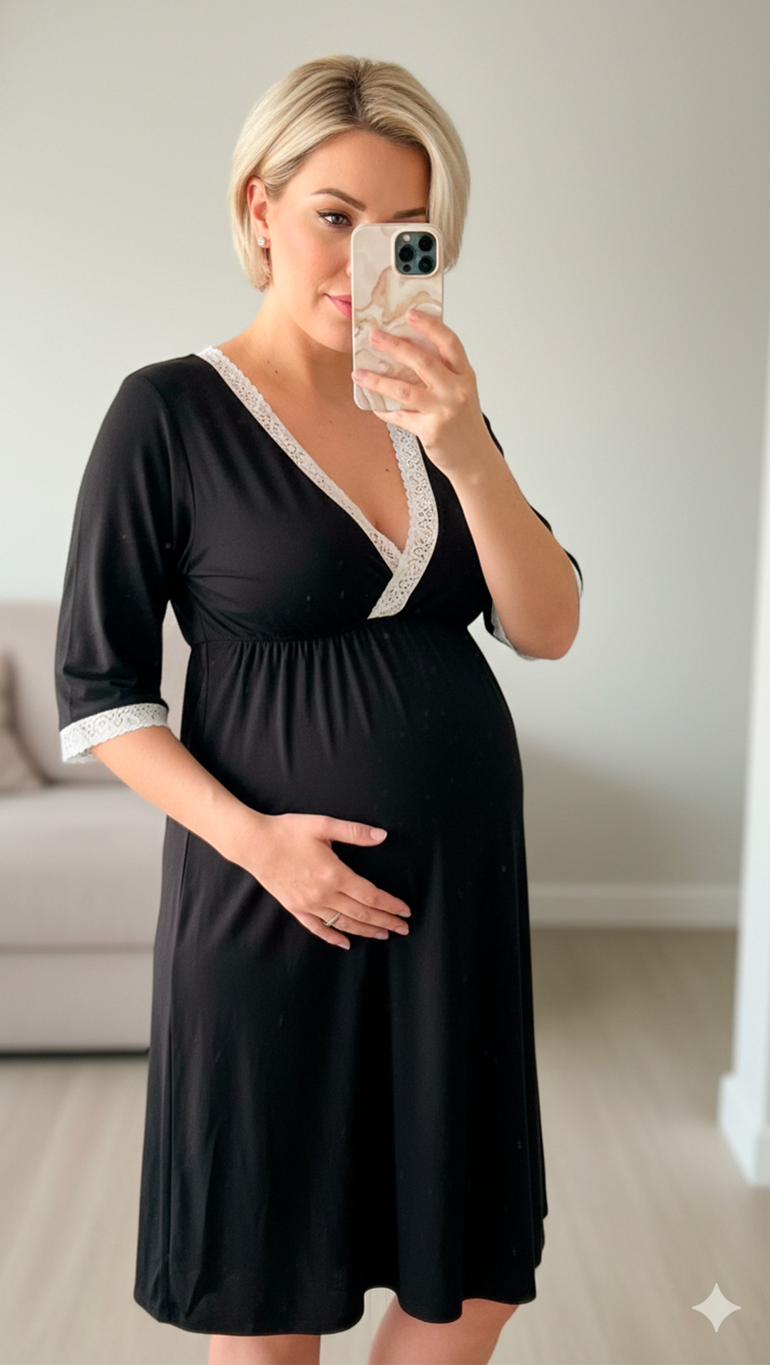 Camisón Maternal Victoria, Manga TresCuarto, Sistema Lactancia, Algodon 47