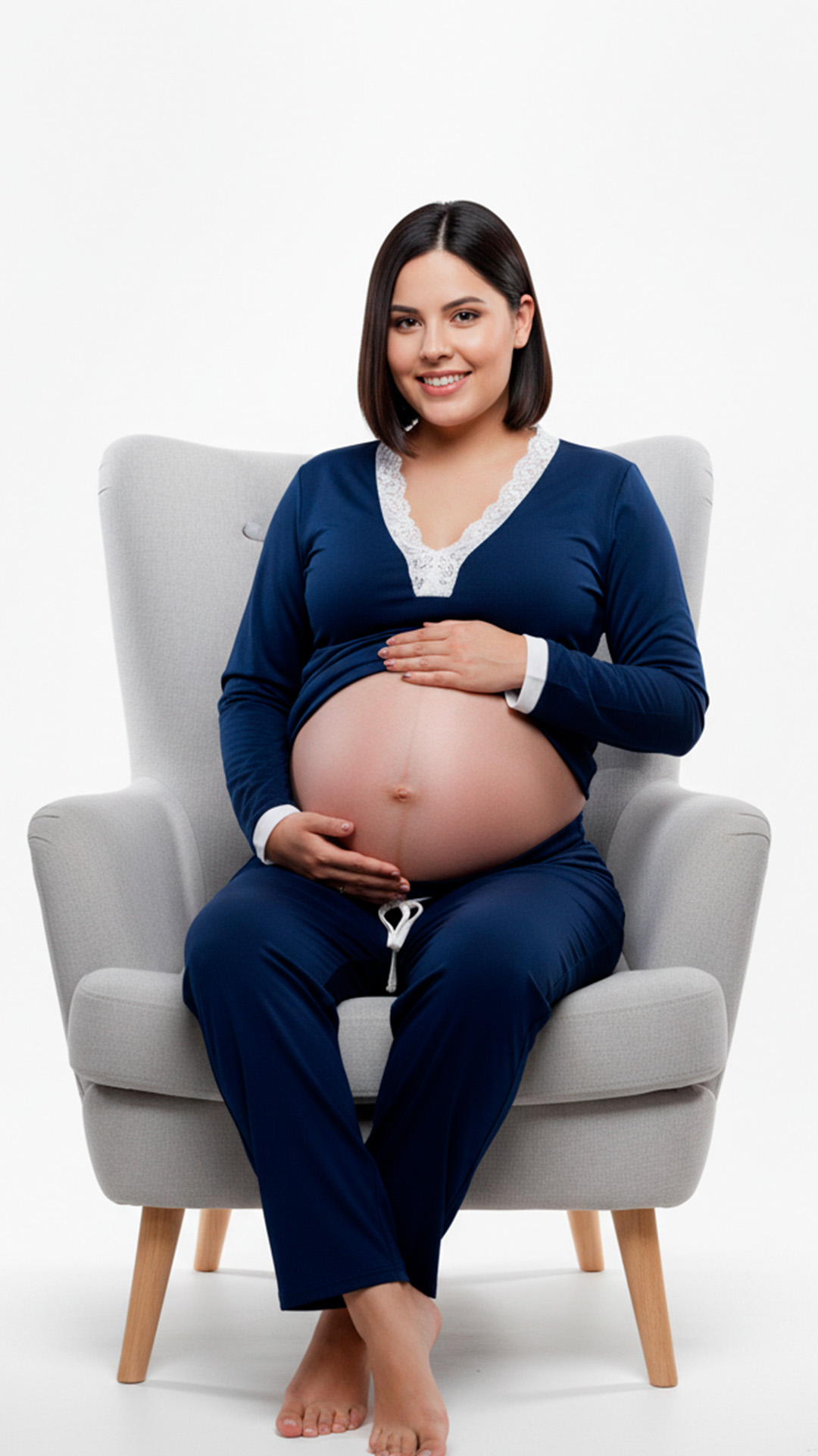 Pijama Maternal  Modelo Victoria, MangaLarga, Algodon, Sistema Lactancia, Azul 7