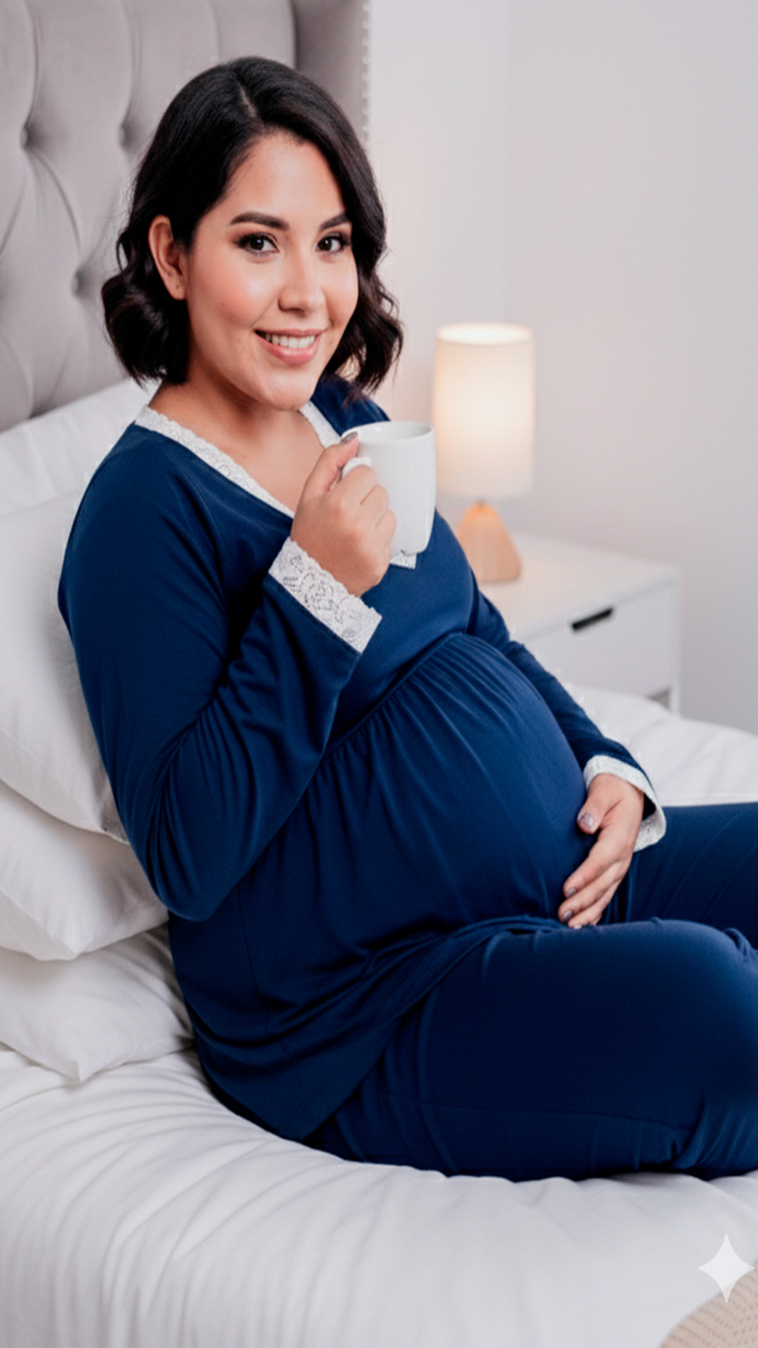 Pijama Maternal  Modelo Victoria, MangaLarga, Algodon, Sistema Lactancia, Azul 5