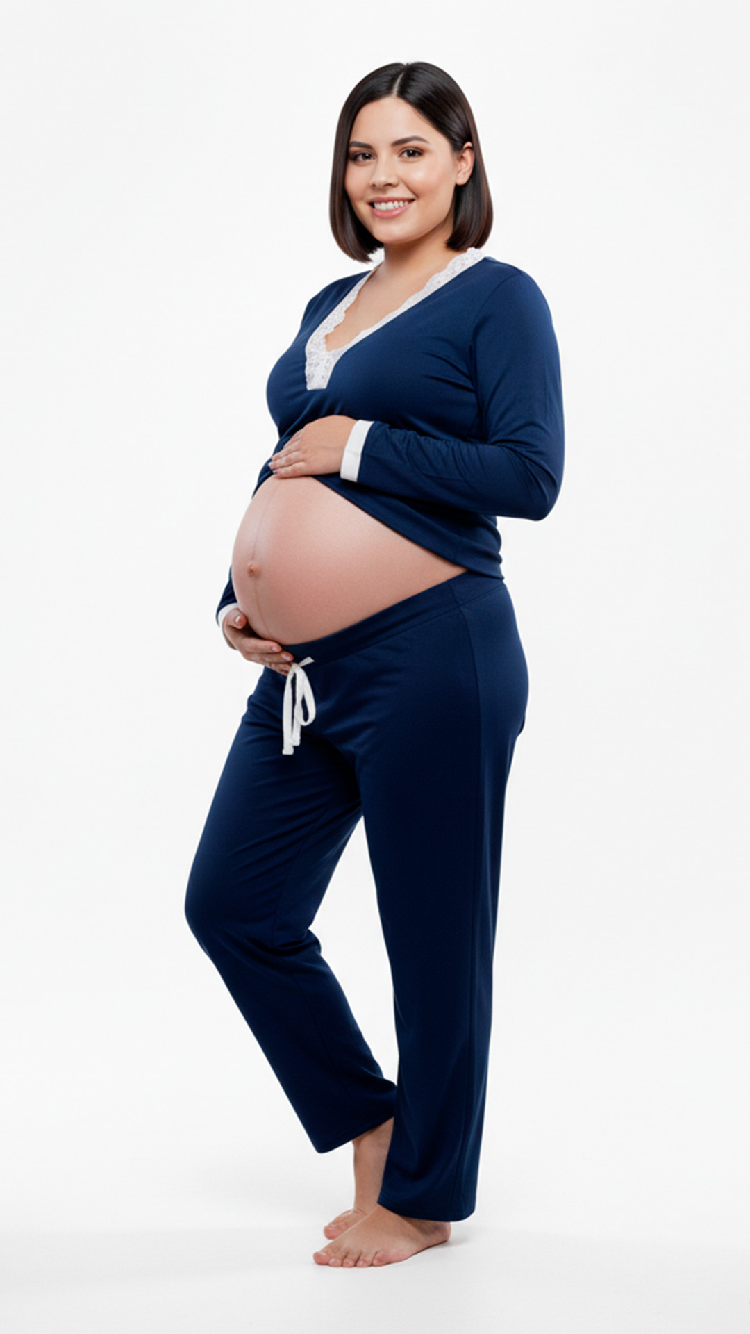 Pijama Maternal  Modelo Victoria, MangaLarga, Algodon, Sistema Lactancia, Azul 11