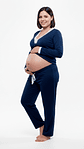 Pijama Maternal  Modelo Victoria, MangaLarga, Algodon, Sistema Lactancia, Azul - Miniatura 11