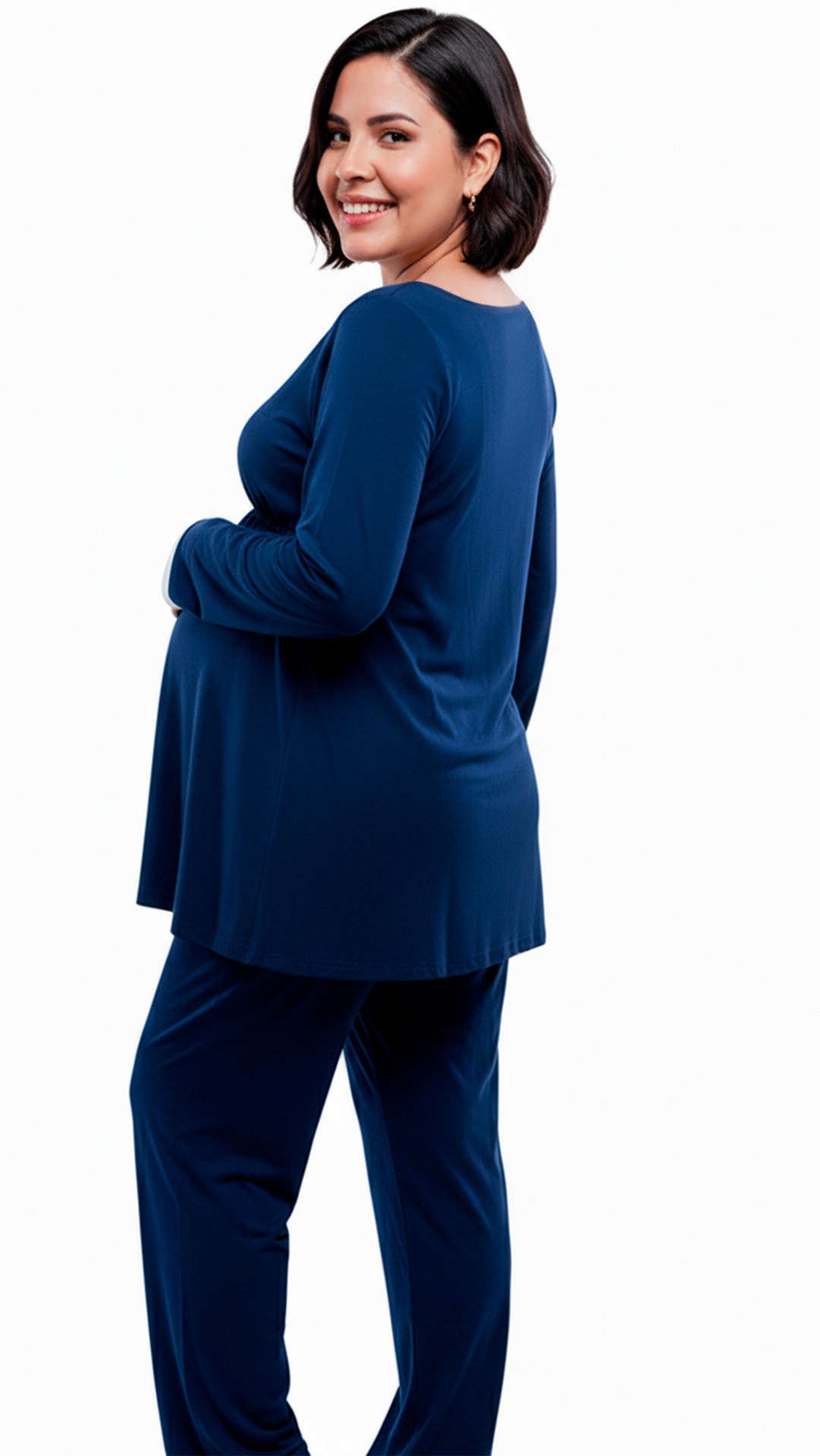 Pijama Maternal  Modelo Victoria, MangaLarga, Algodon, Sistema Lactancia, Azul 3