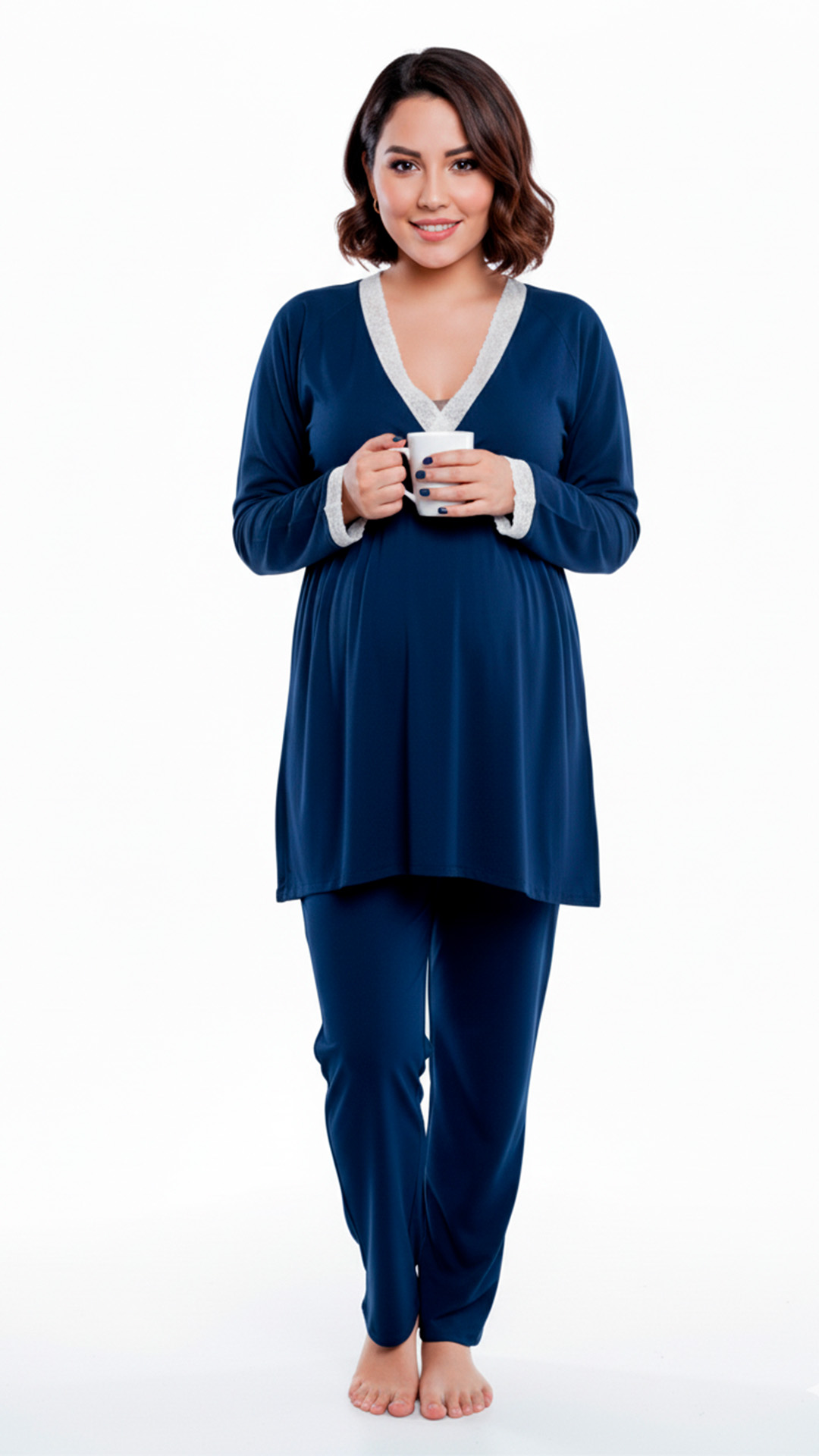 Pijama Maternal  Modelo Victoria, MangaLarga, Algodon, Sistema Lactancia, Azul 10