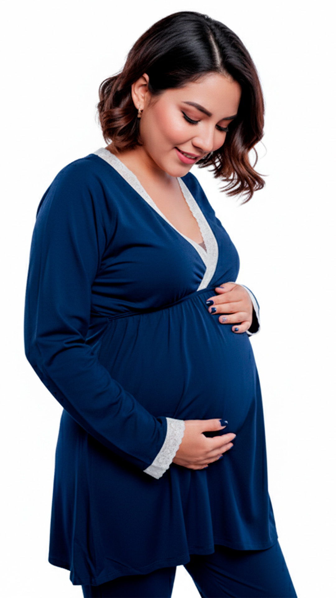 Pijama Maternal  Modelo Victoria, MangaLarga, Algodon, Sistema Lactancia, Azul 1