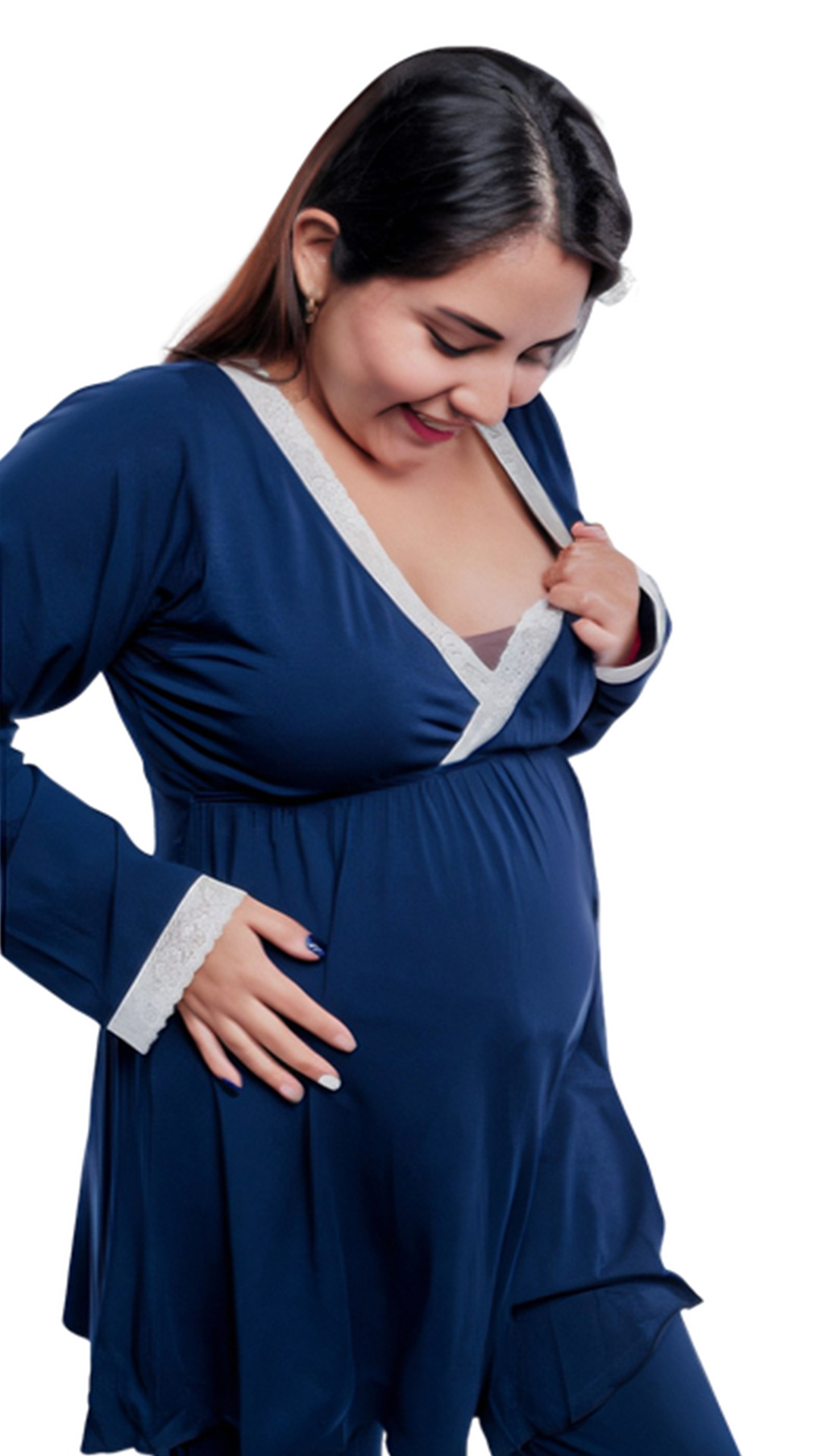 Pijama Maternal  Modelo Victoria, MangaLarga, Algodon, Sistema Lactancia, Azul 14