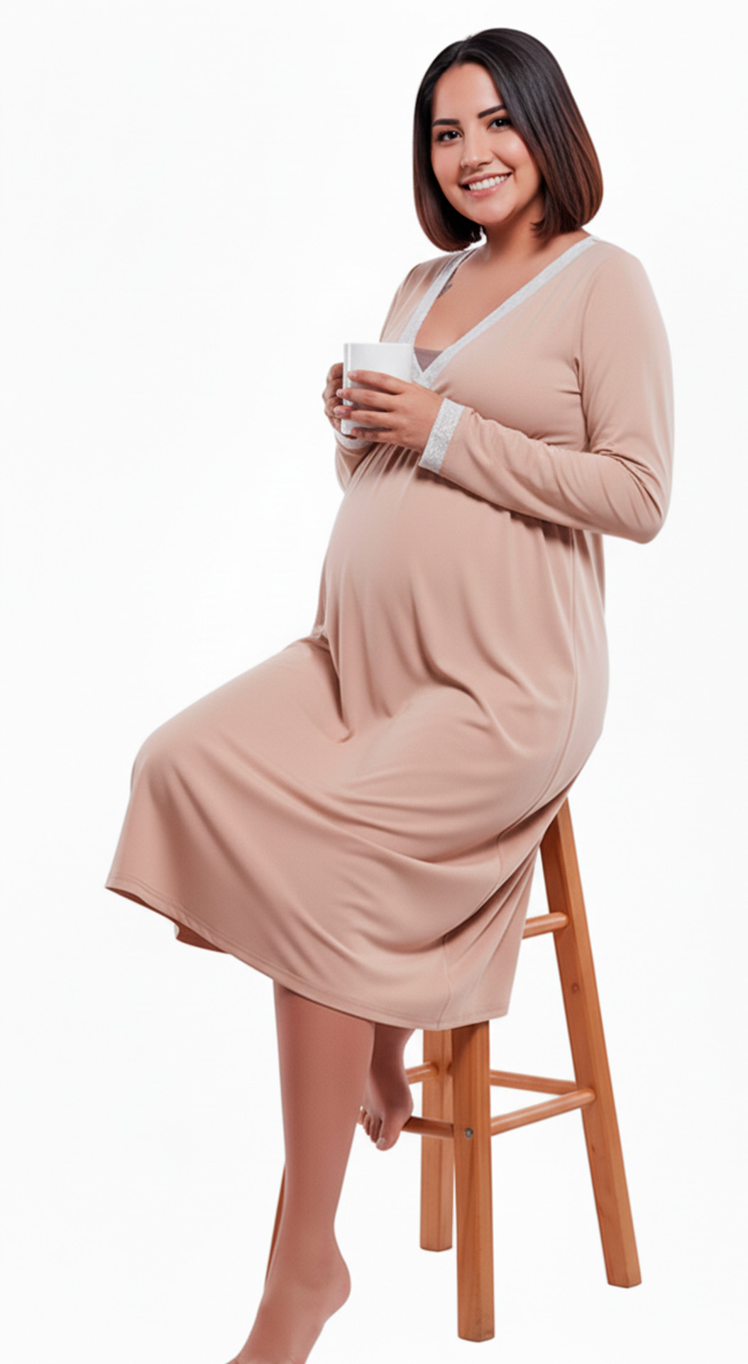 Camison Victoria MangaLarga, Sistema Lactancia, Algodon, Beige 4