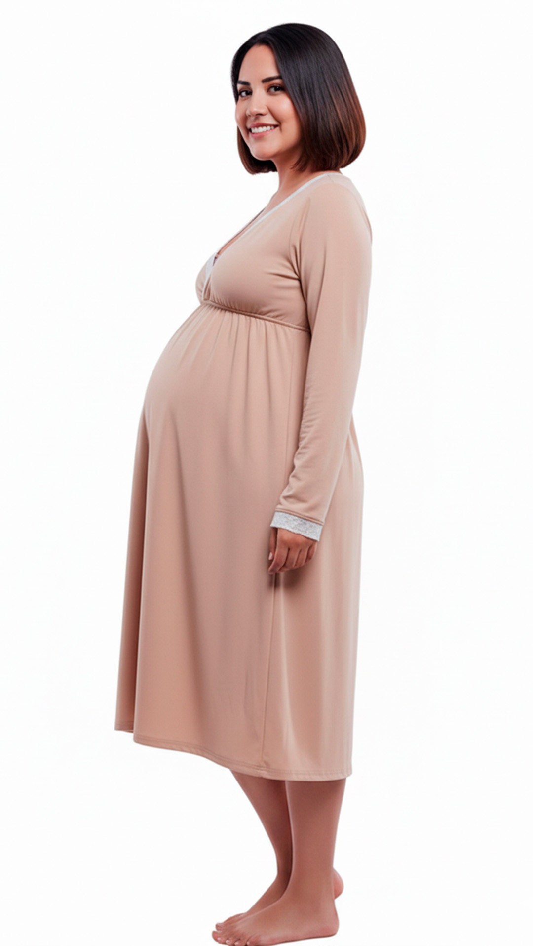 Camison Victoria MangaLarga, Sistema Lactancia, Algodon, Beige 3