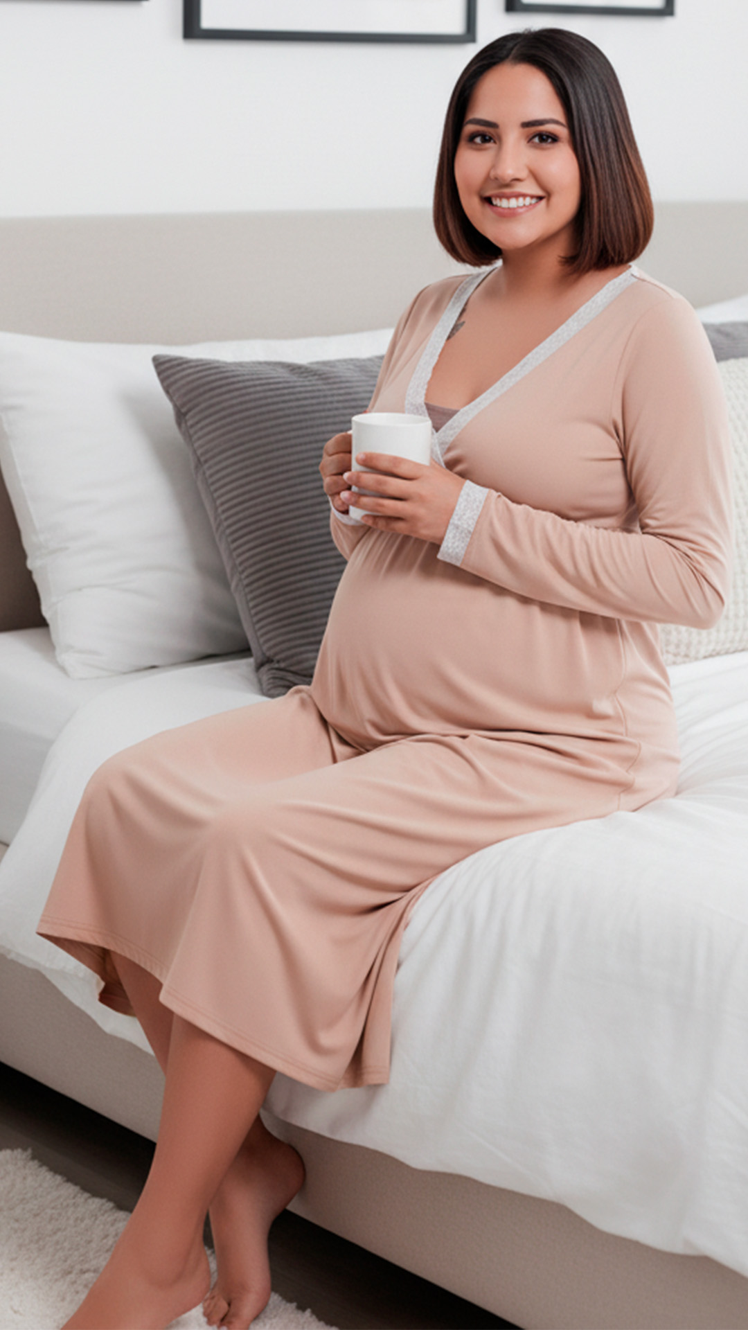 Camison Victoria MangaLarga, Sistema Lactancia, Algodon, Beige 11