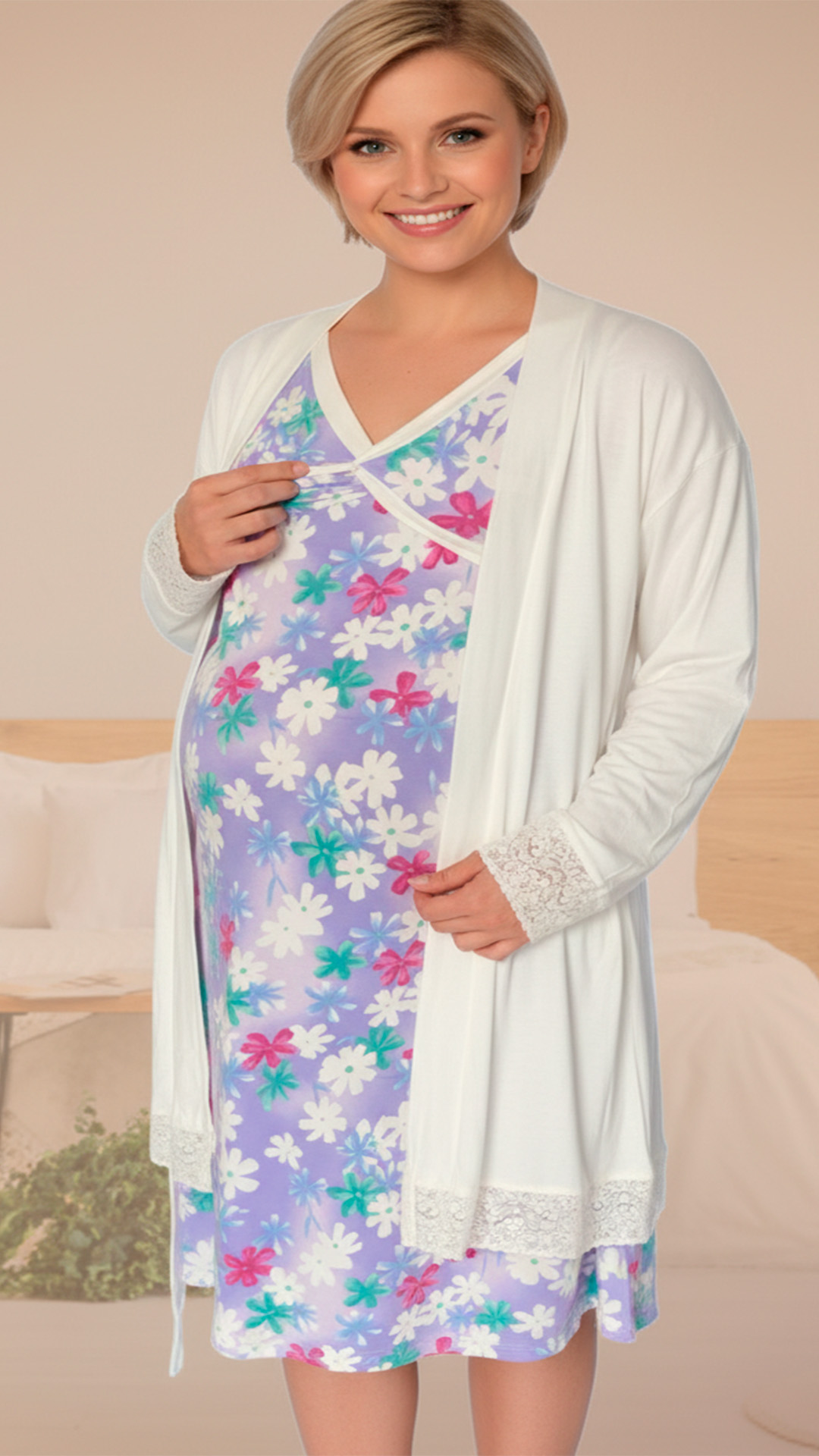 Camison Maternal Cruzado, MangaLarga, Sistema Lactancia, Varios Colores 38