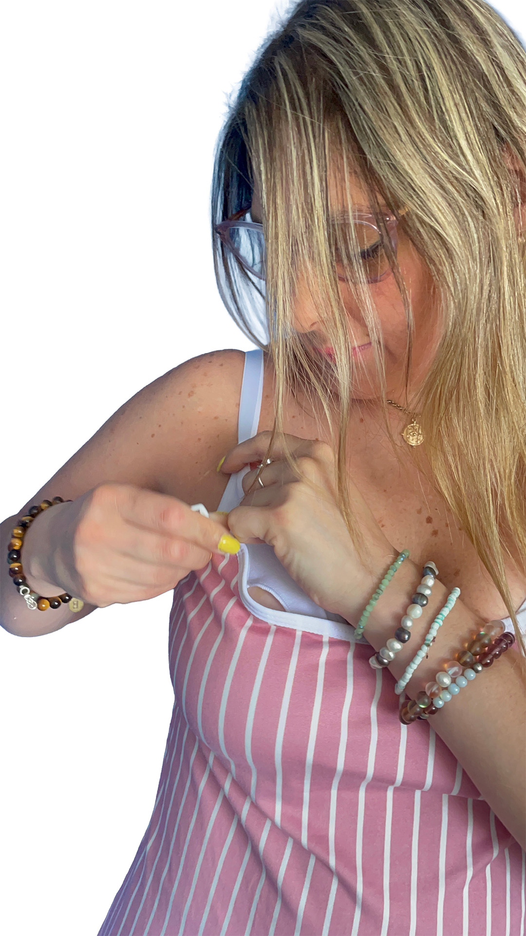 Polo Maternal Tiritas, Broche Lactancia, Top Incorporado, RosadoRayado 9