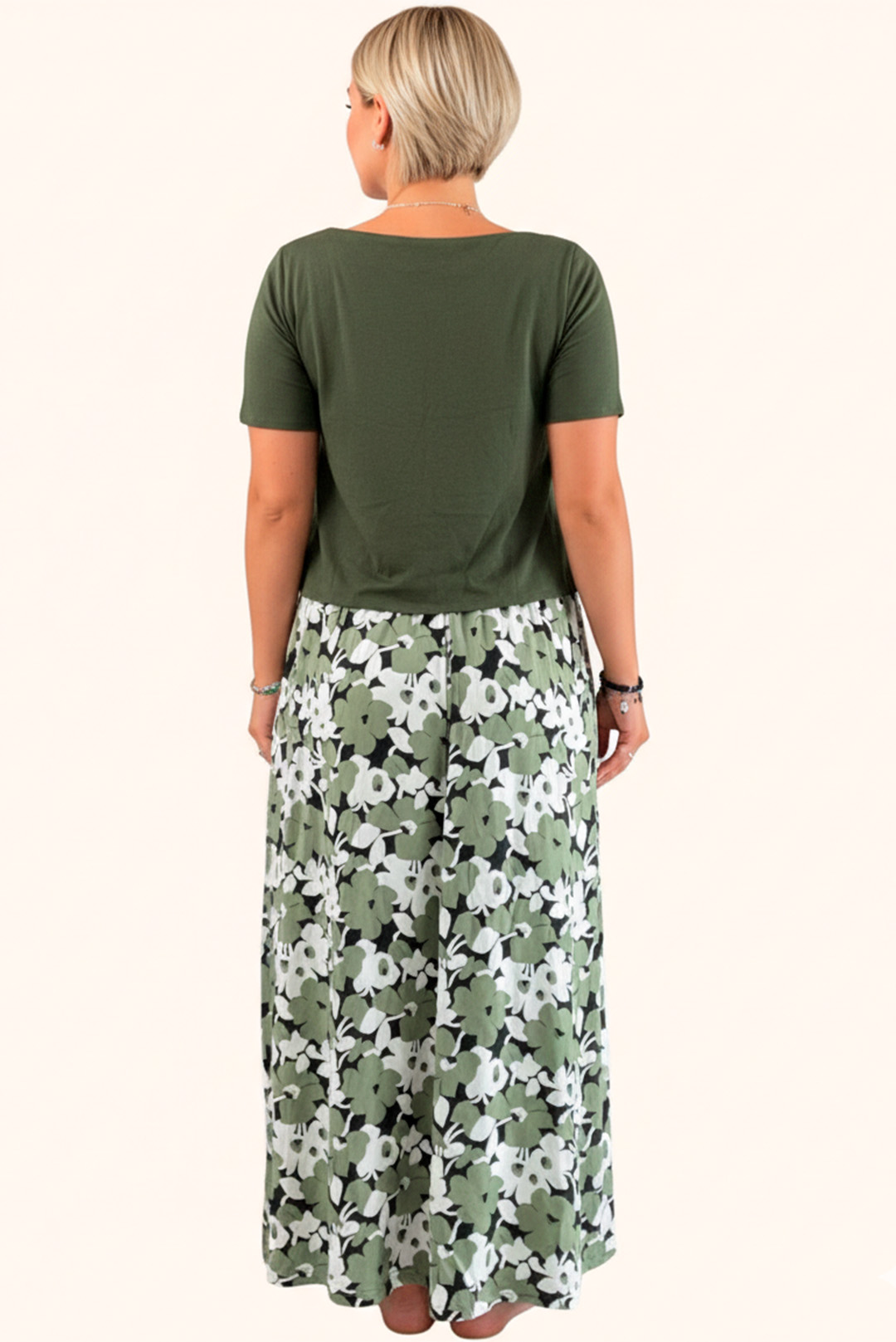 Vestido Maternal, Falda Maxi y Polo Aperturas de Lactancia, VerdeFloreado 4