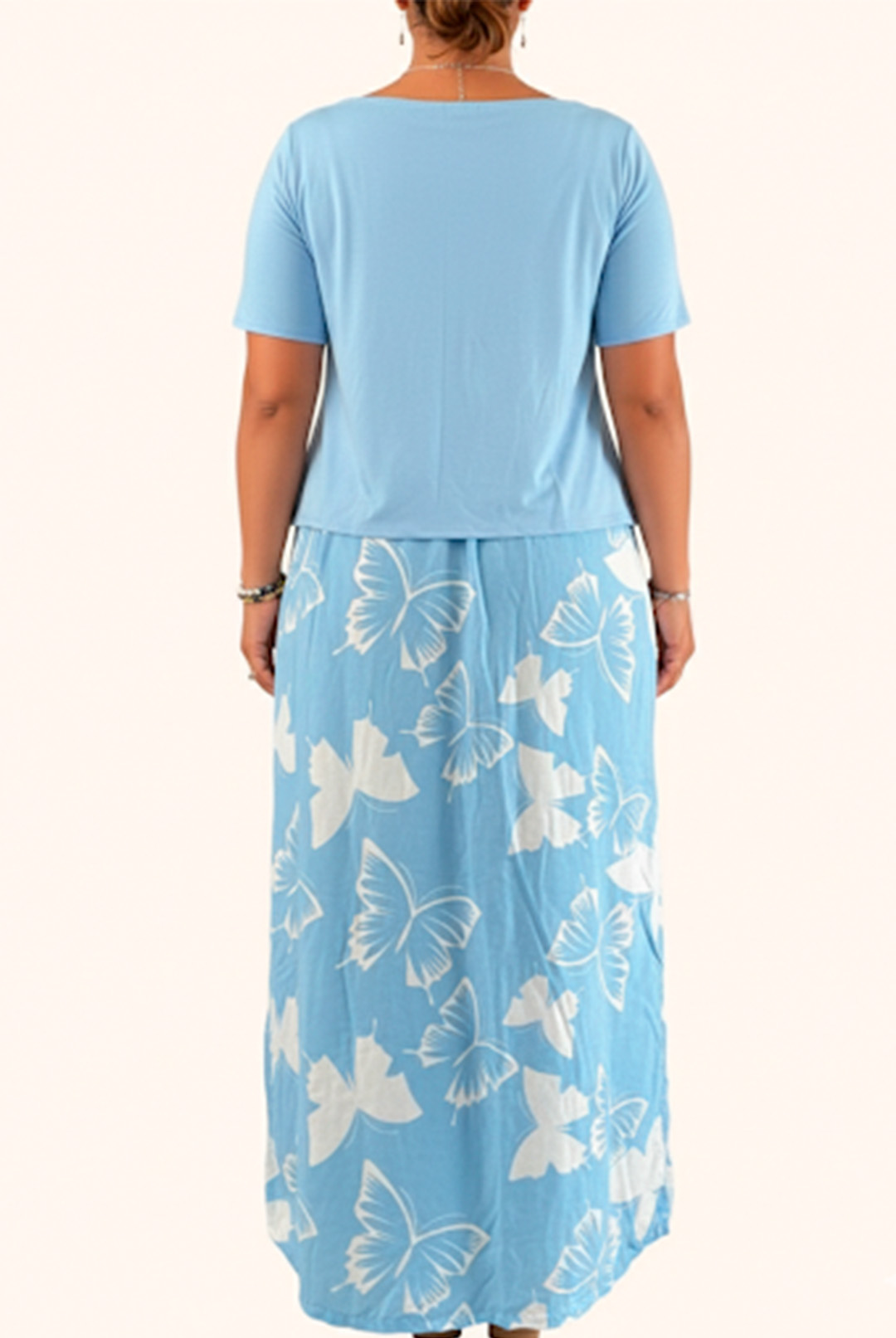 Vestido Maternal, Falda Maxi y Polo Aperturas de Lactancia, CelesteFloreado 14