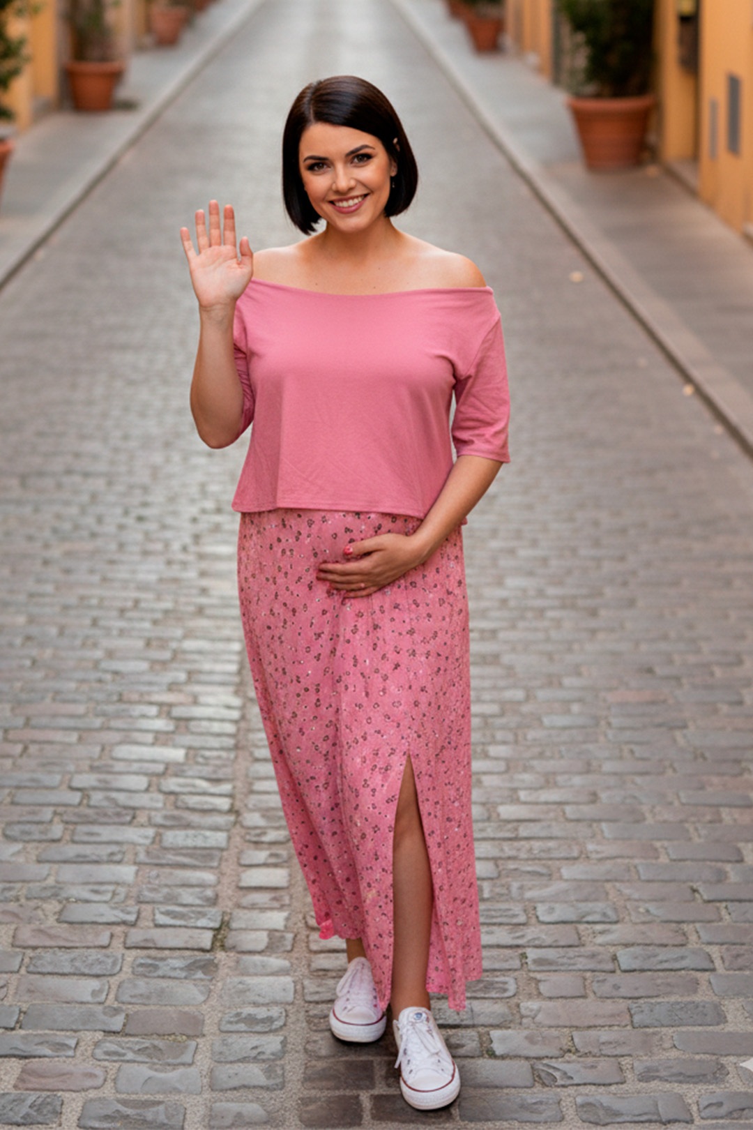 Vestido Maternal, Falda Maxi y Polo Aperturas de Lactancia, PaloRosa 3