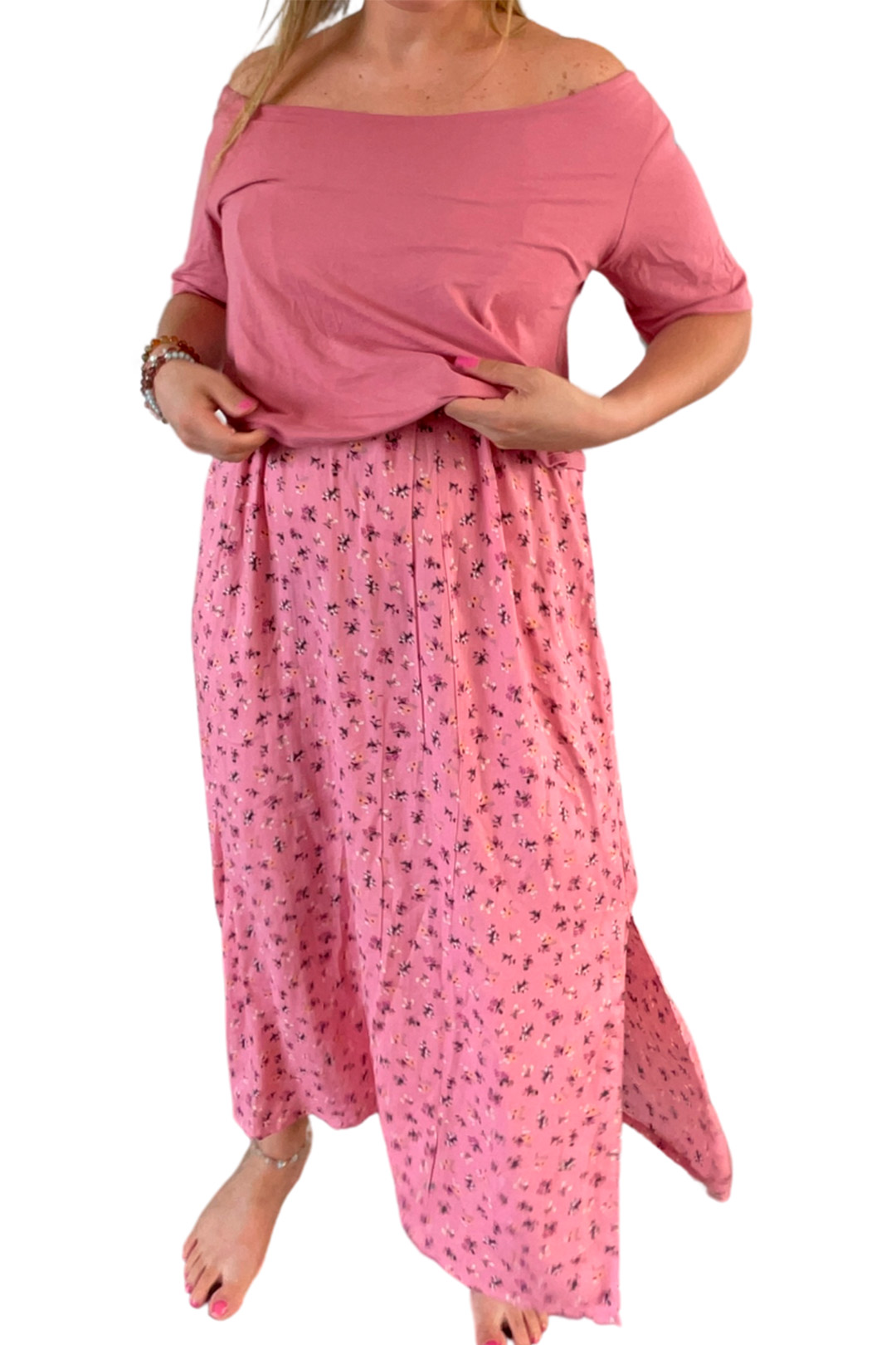 Vestido Maternal, Falda Maxi y Polo Aperturas de Lactancia, PaloRosa 4