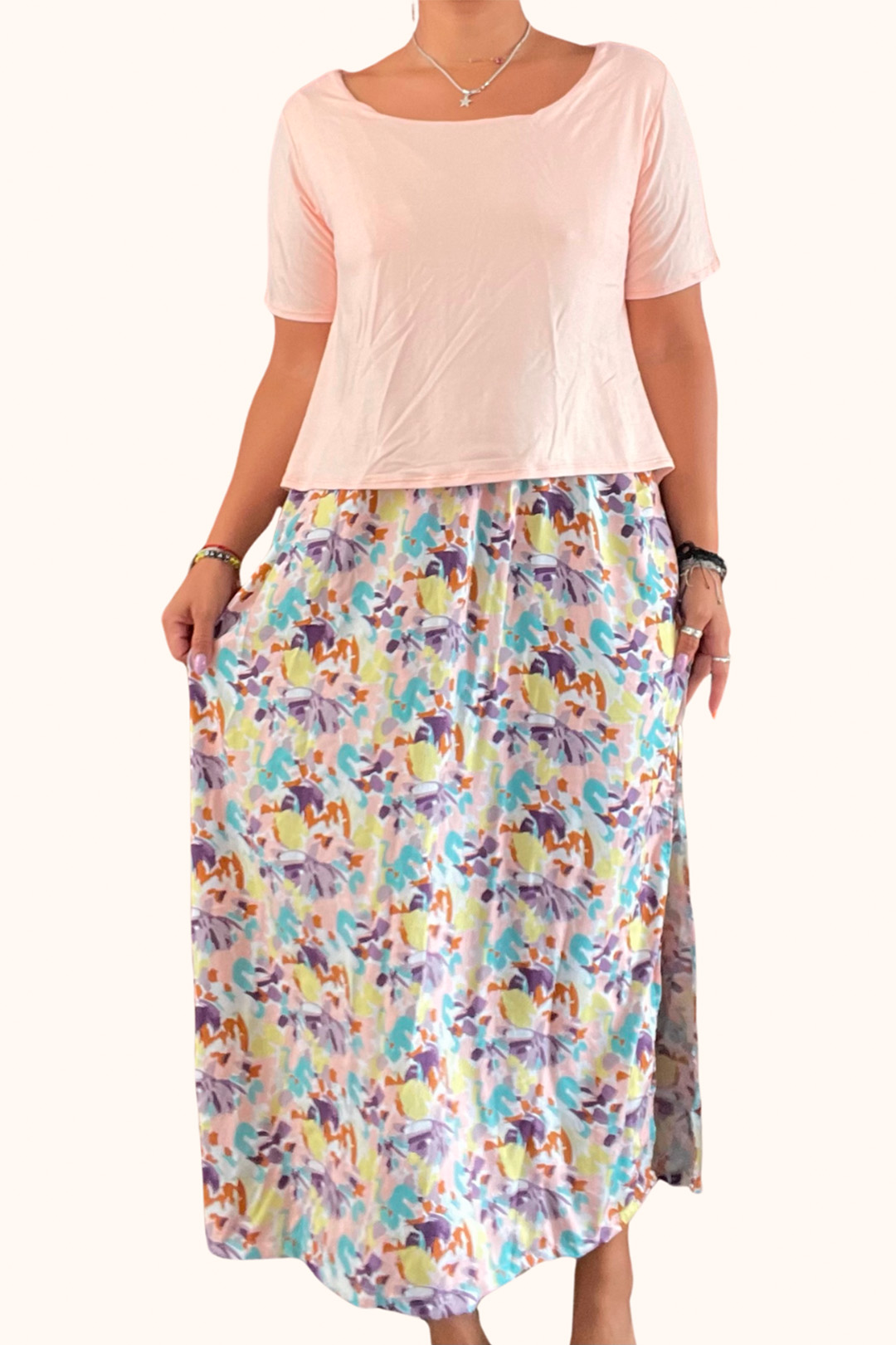 Vestido Maternal, Falda Maxi y Polo Aperturas de Lactancia, RosadoFloreado 10