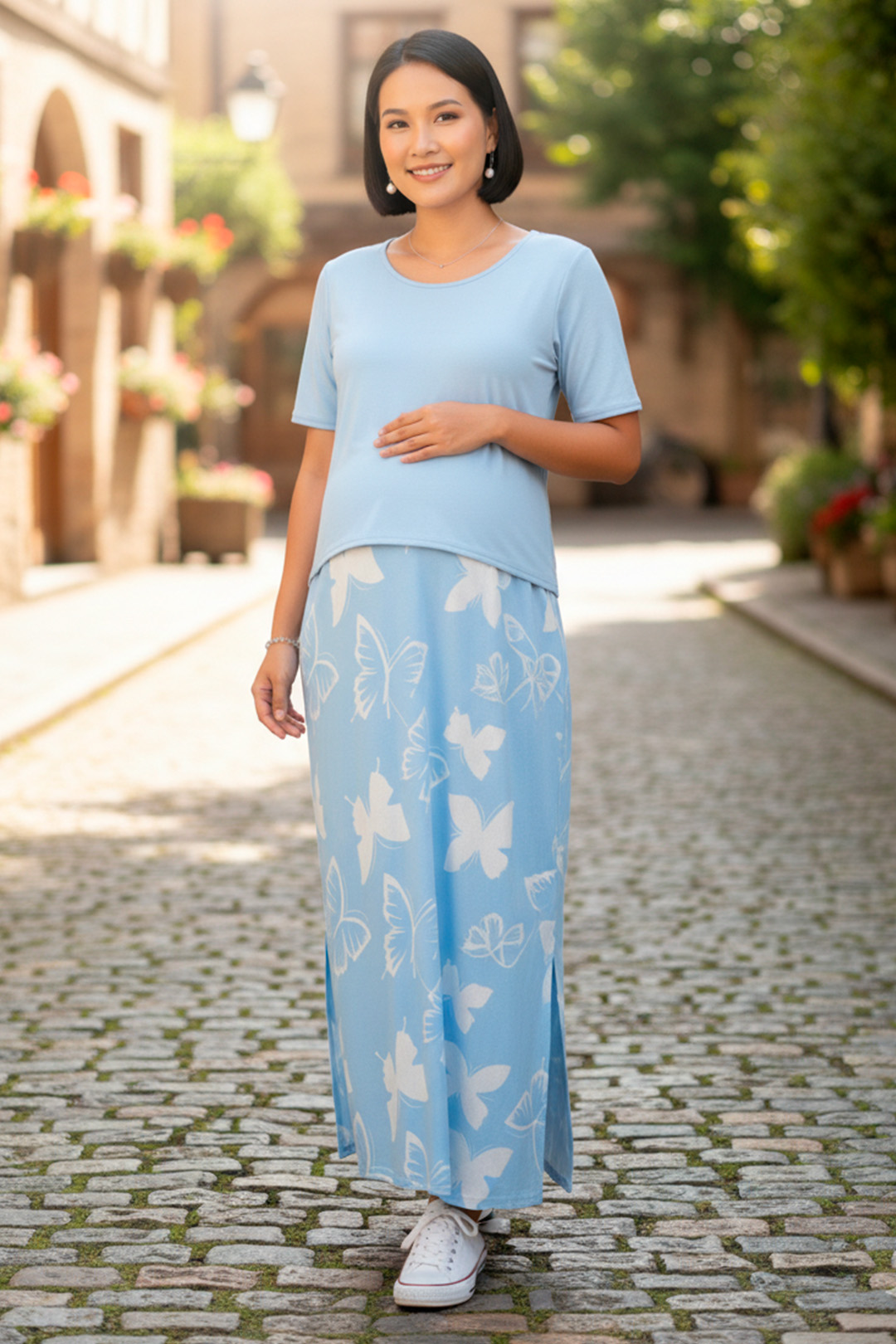 Vestido Maternal, Falda Maxi y Polo Aperturas de Lactancia Verano 12