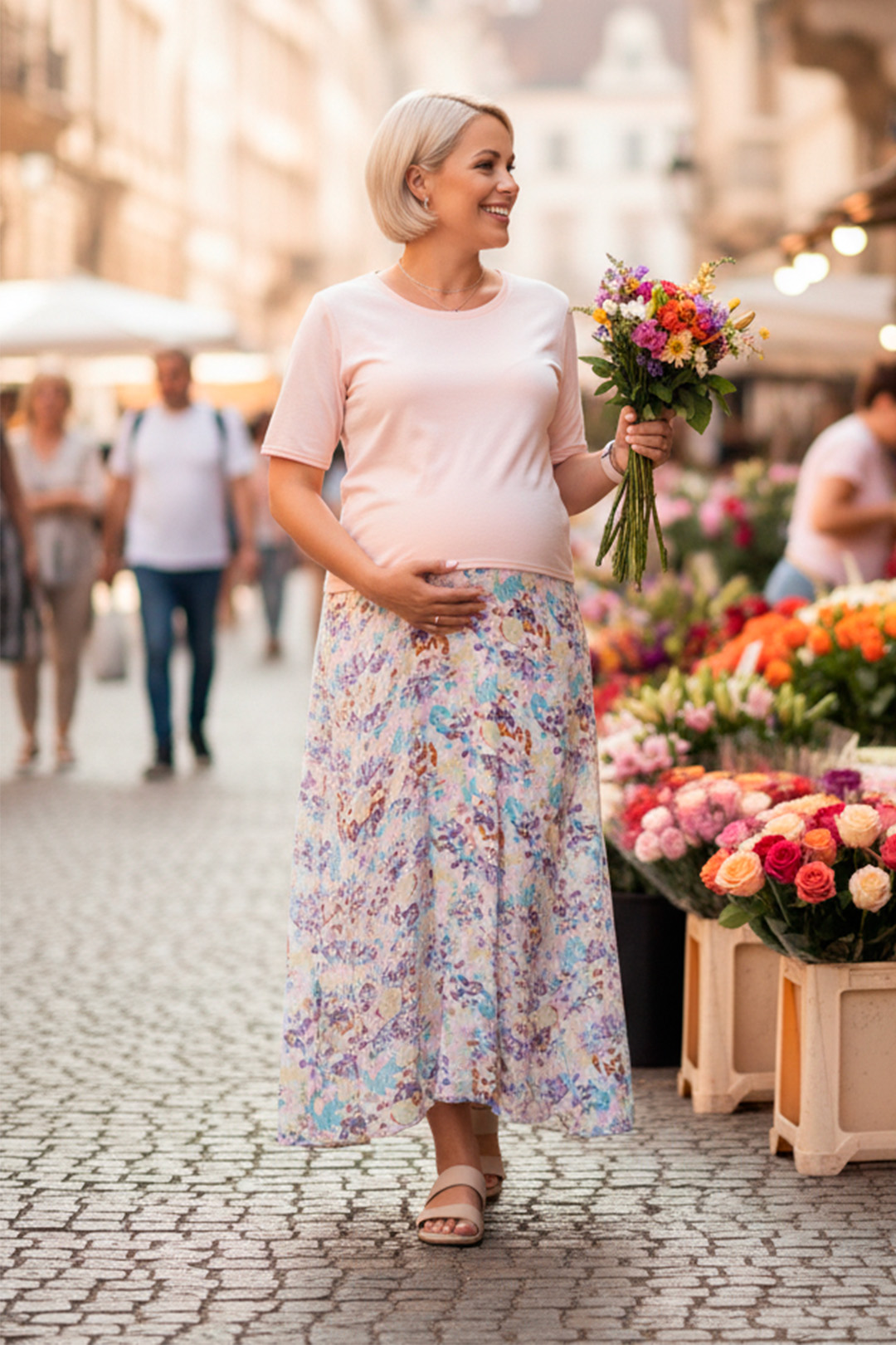 Vestido Maternal, Falda Maxi y Polo Aperturas de Lactancia Verano 40