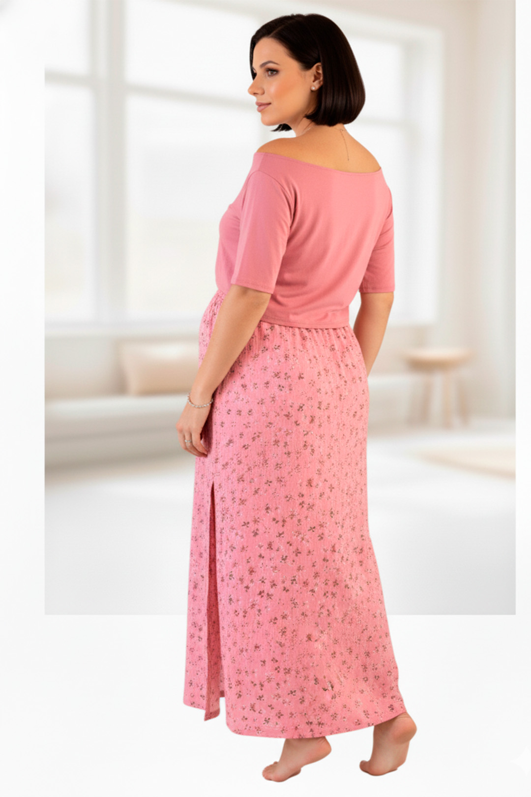 Vestido Maternal, Falda Maxi y Polo Aperturas de Lactancia Verano 44