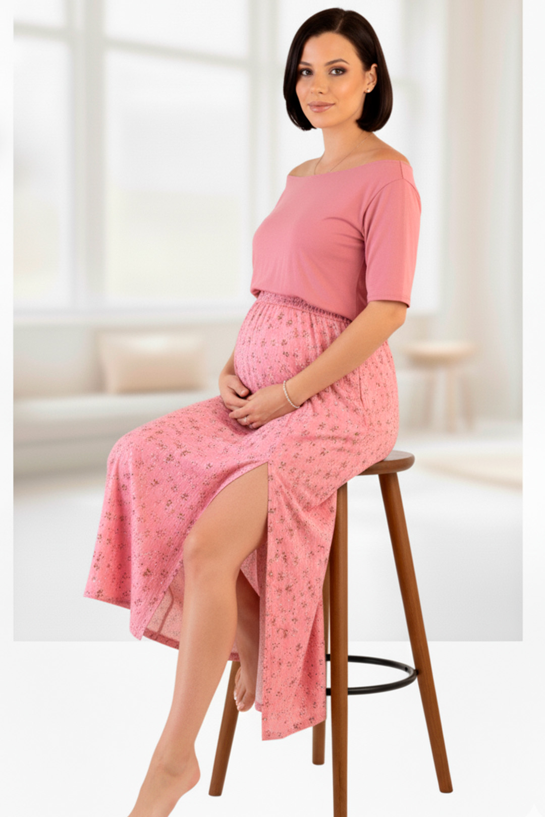 Vestido Maternal, Falda Maxi y Polo Aperturas de Lactancia Verano 47