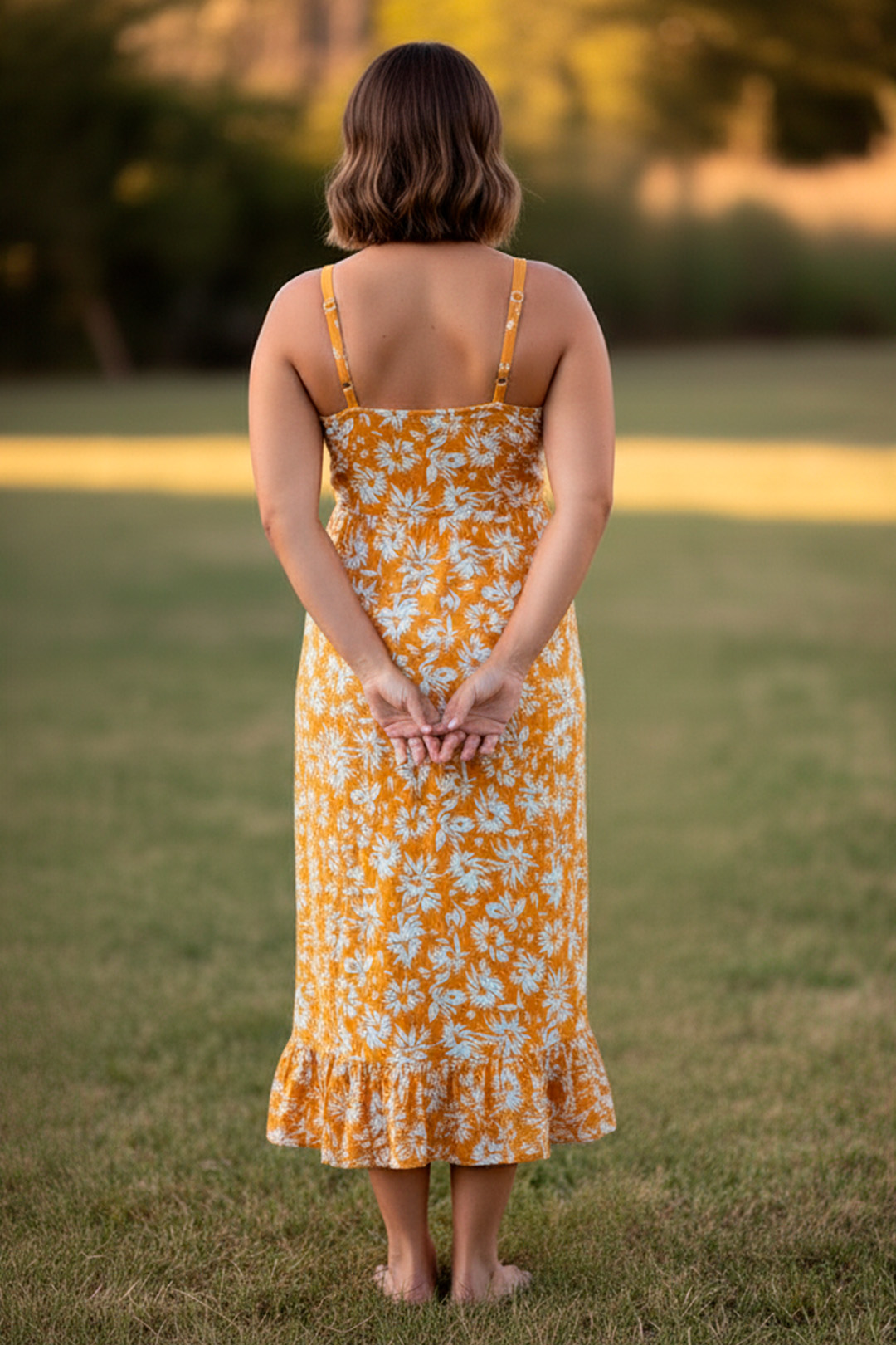 Vestido Maternal Tiritas Broche y Top Lactancia, AmarilloFloreadoBlanco 4