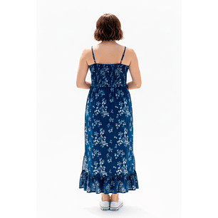 Vestido Maternal Tiritas Broche y Top Lactancia, AzulFloreadoBlanco