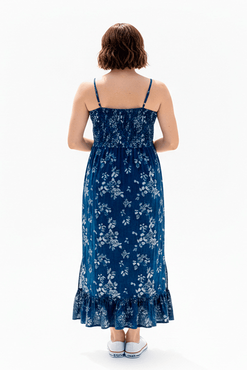 Vestido Maternal Tiritas Broche y Top Lactancia, AzulFloreadoBlanco