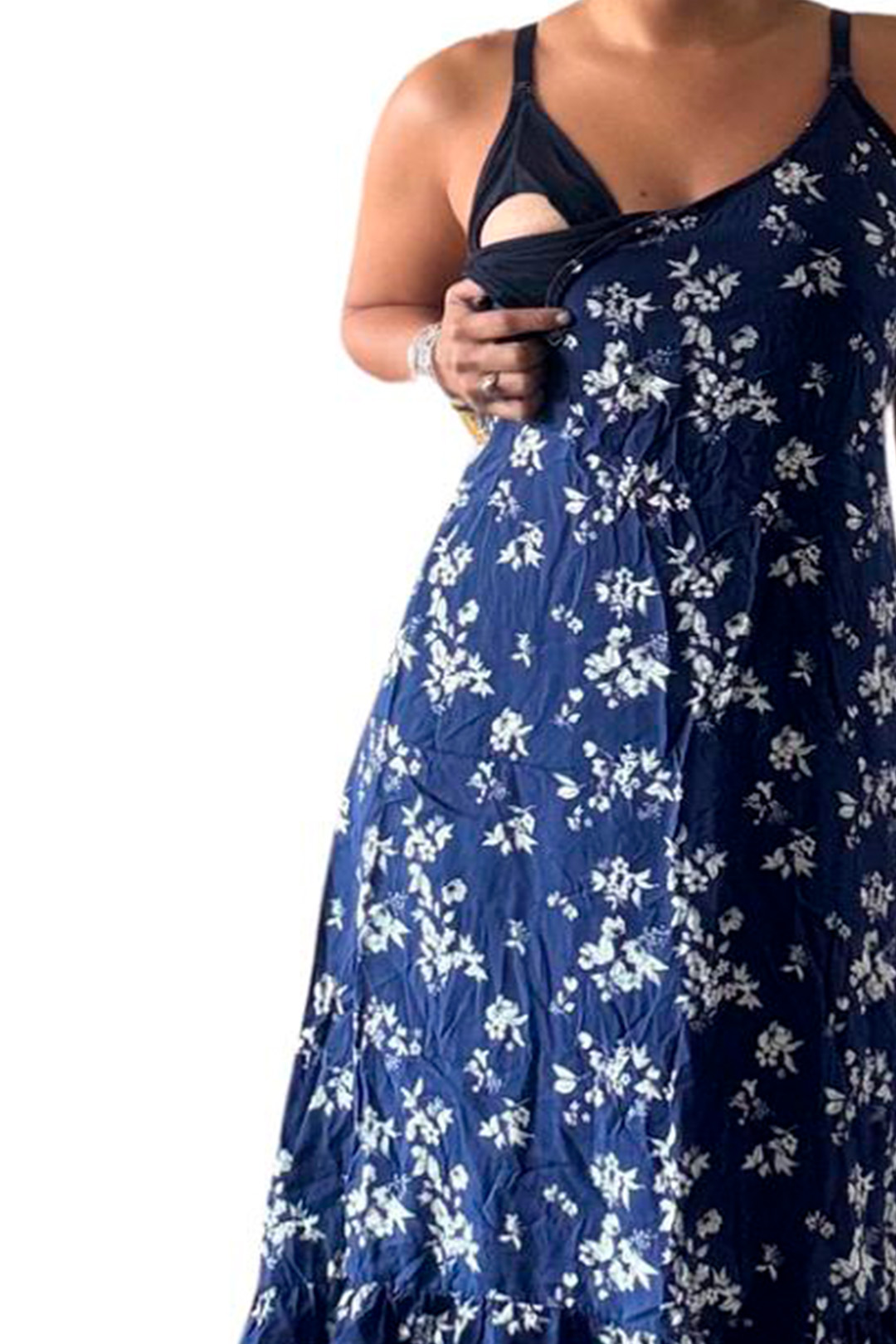 Vestido Maternal Tiritas Broche y Top Lactancia, AzulFloreadoBlanco 17