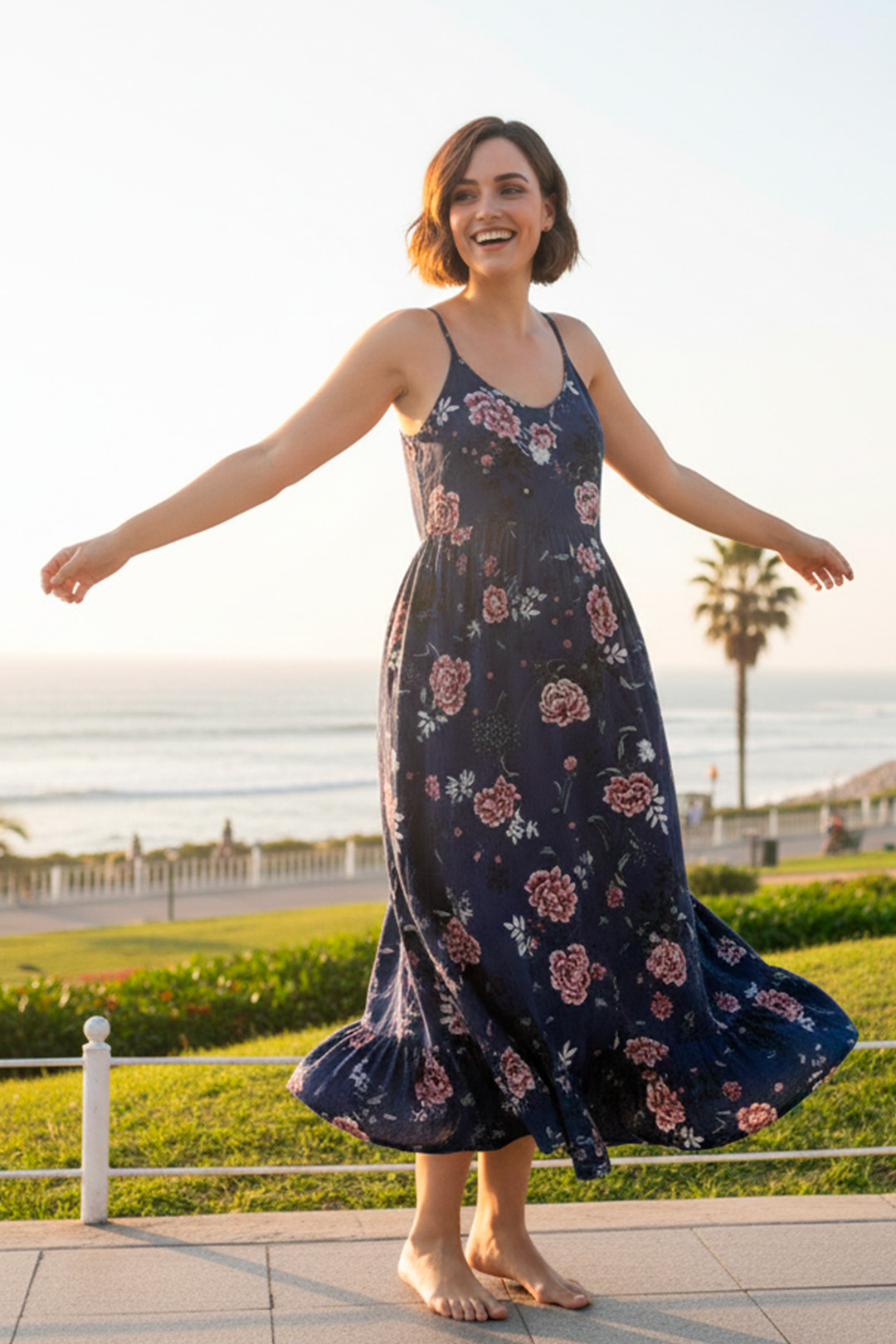 Vestido Maternal Tiritas Broche y Top Lactancia, AzulFloreadoRosa 10