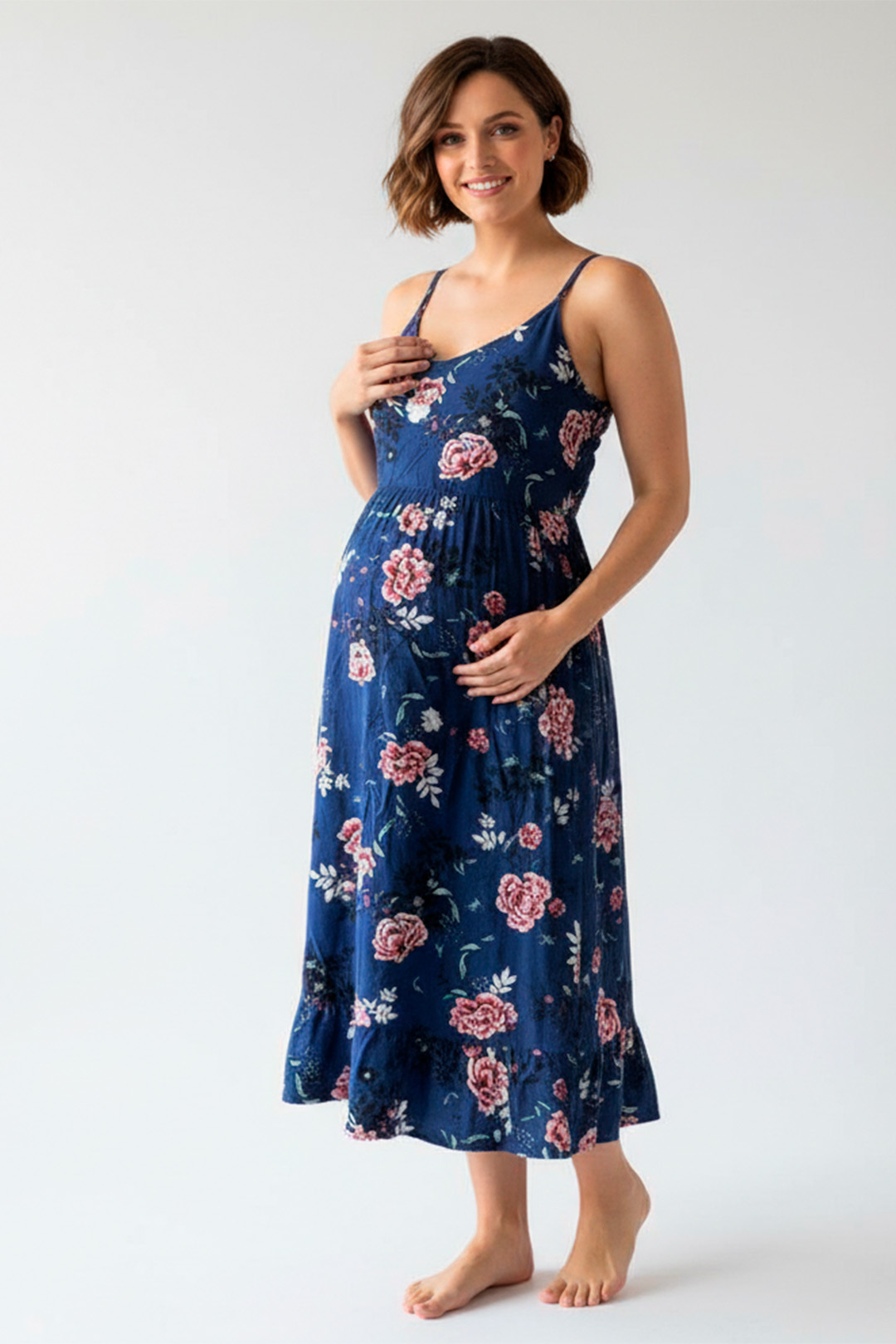 Vestido Maternal Tiritas Broche y Top Lactancia, AzulFloreadoRosa 6