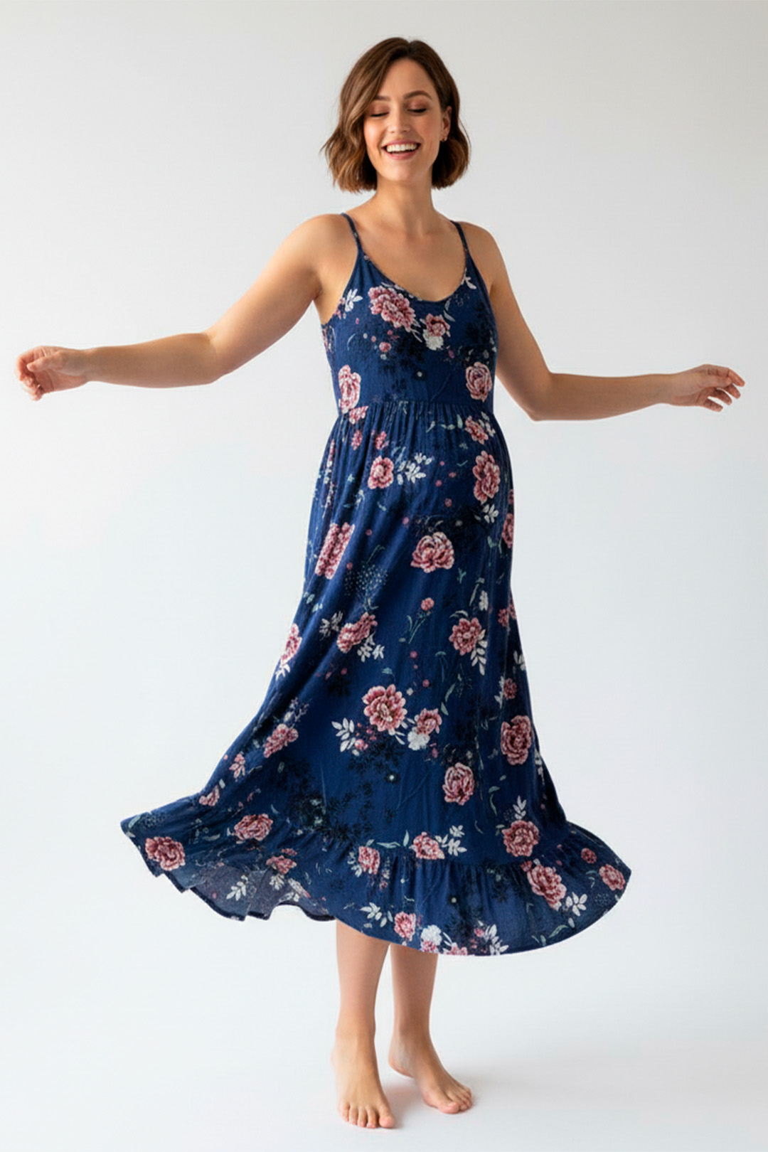 Vestido Maternal Tiritas Broche y Top Lactancia, AzulFloreadoRosa 8