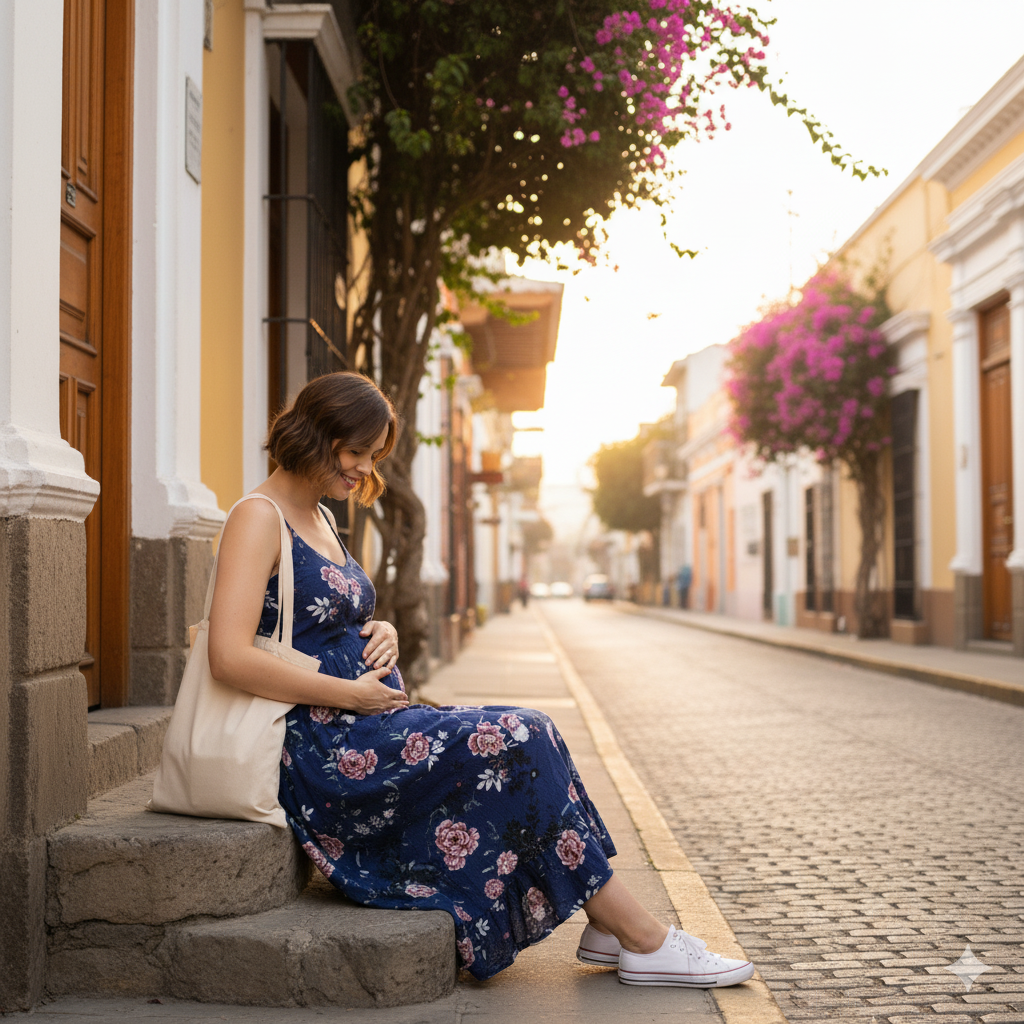 Vestido Maternal Tiritas Broche y Top Lactancia, AzulFloreadoRosa 15