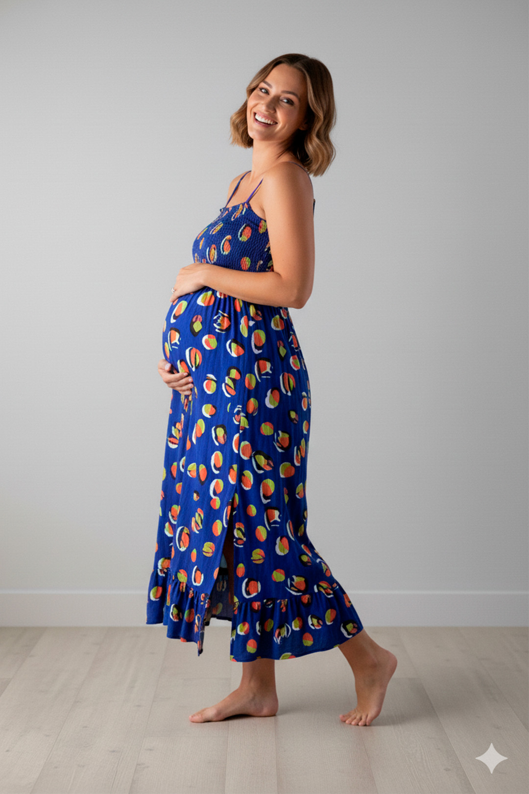 Vestido Maternal Tiritas Broche y Top Lactancia, AzulFrutas 1