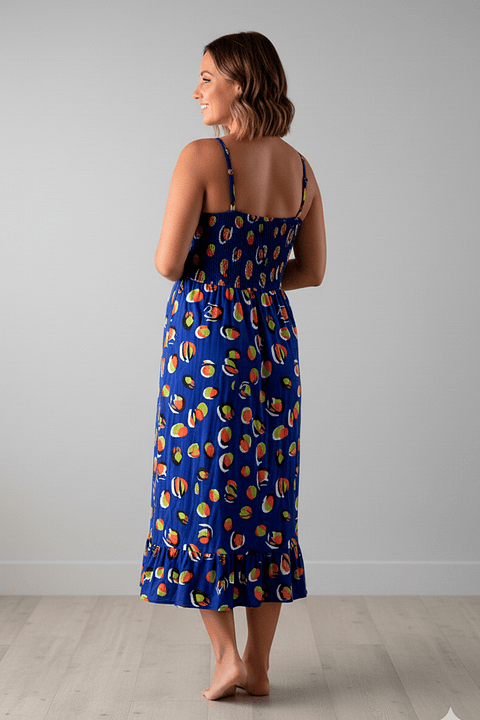 Vestido Maternal Tiritas Broche y Top Lactancia, AzulFrutas