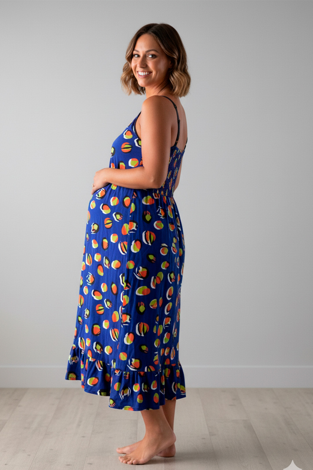 Vestido Maternal Tiritas Broche y Top Lactancia, AzulFrutas 3