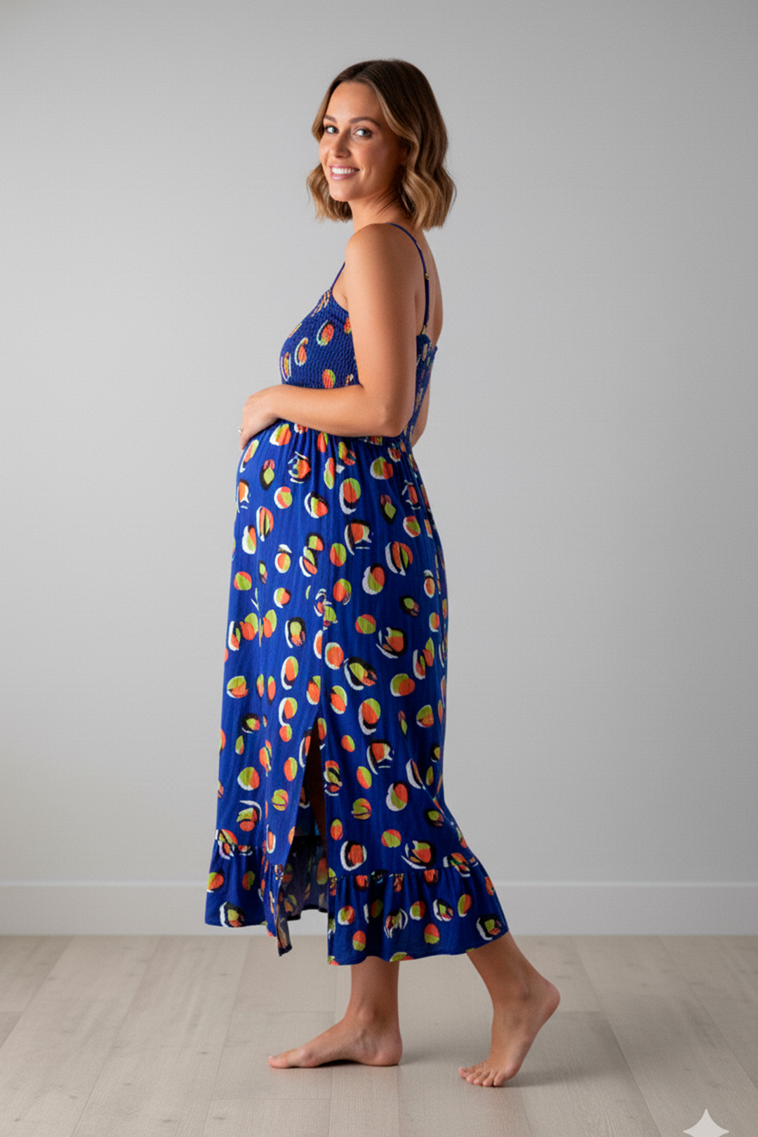 Vestido Maternal Tiritas Broche y Top Lactancia, AzulFrutas 6