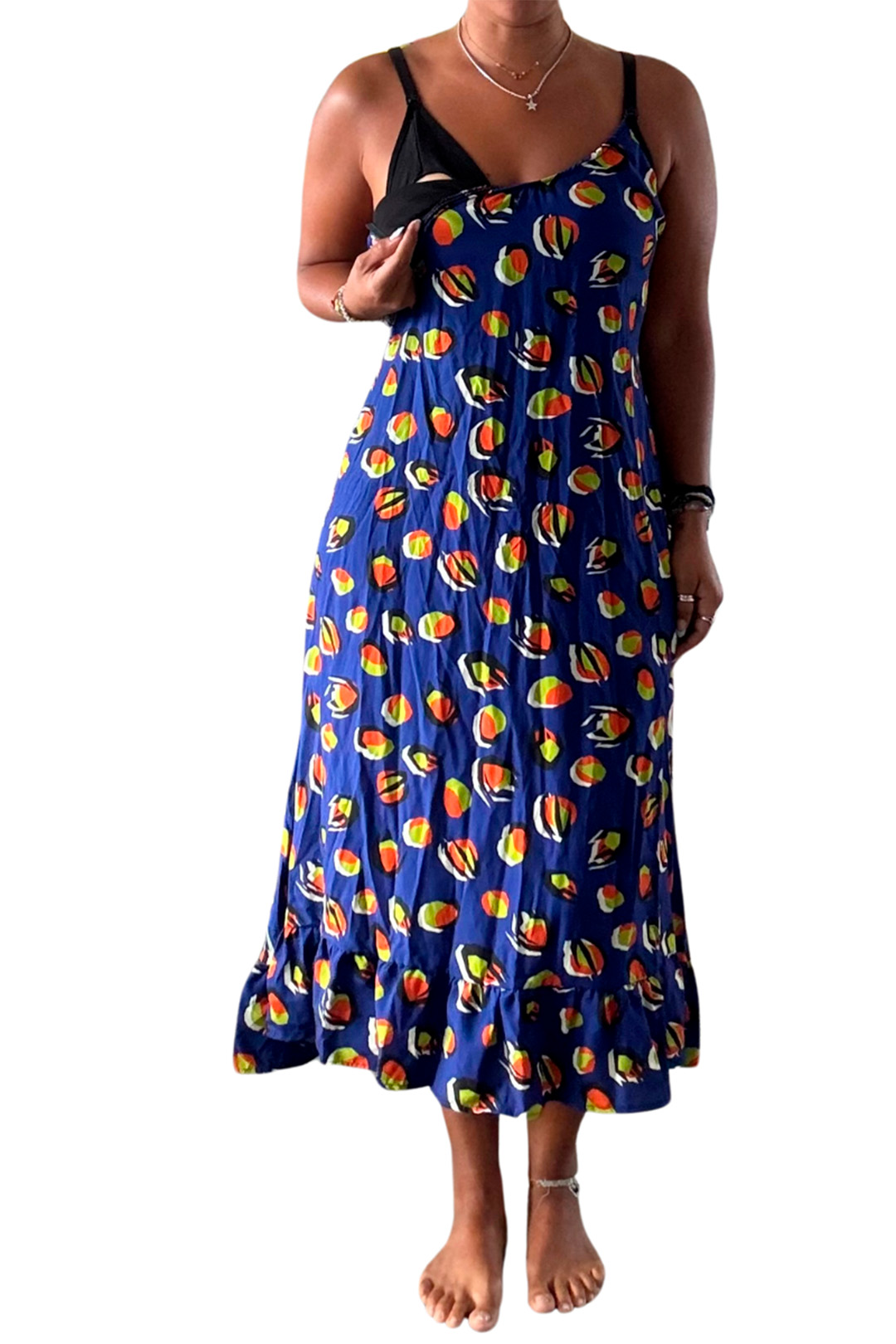 Vestido Maternal Tiritas Broche y Top Lactancia, AzulFrutas 8