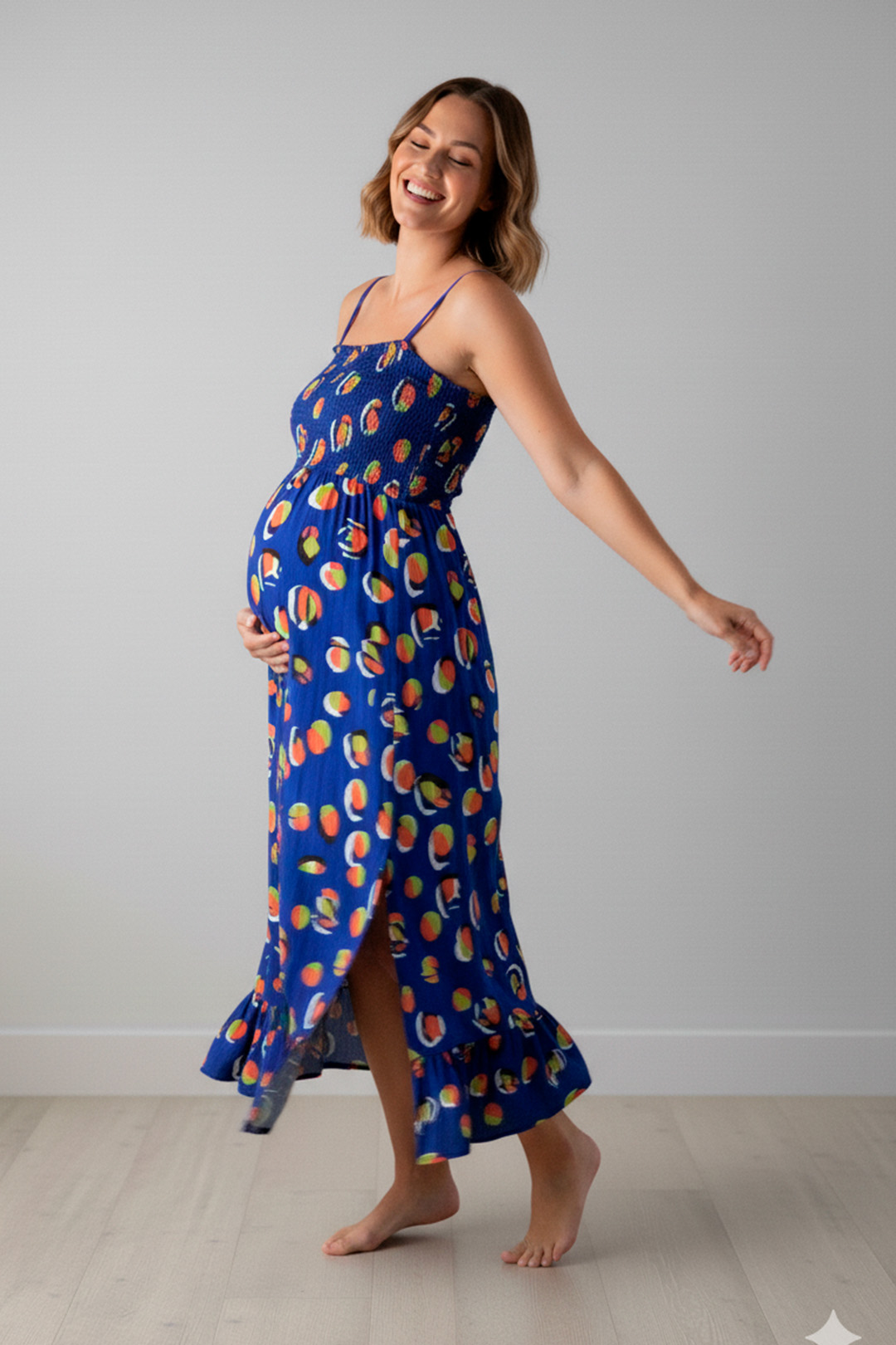 Vestido Maternal Tiritas Broche y Top Lactancia, AzulFrutas 5