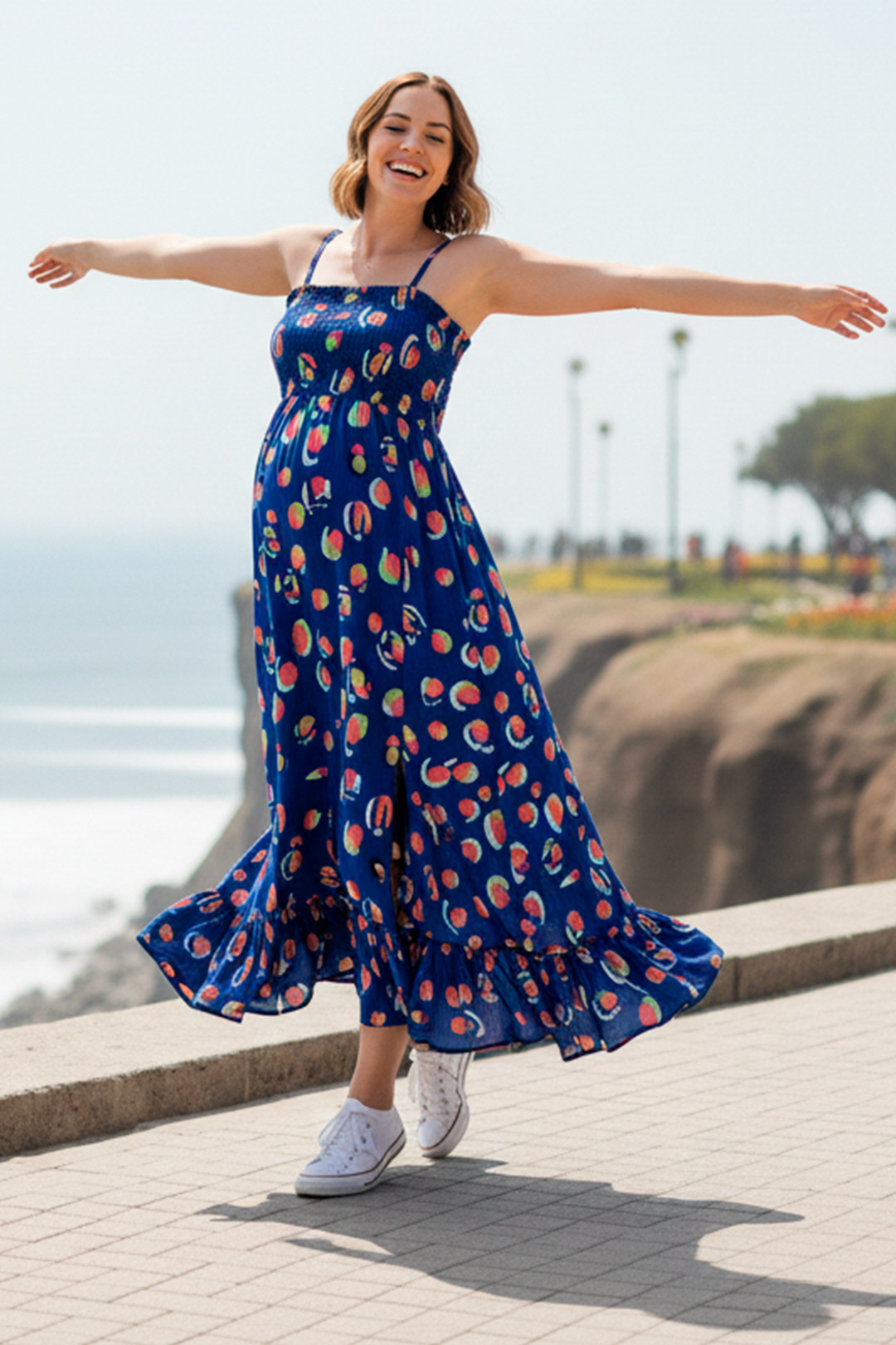 Vestido Maternal Tiritas Broche y Top Lactancia, AzulFrutas 13