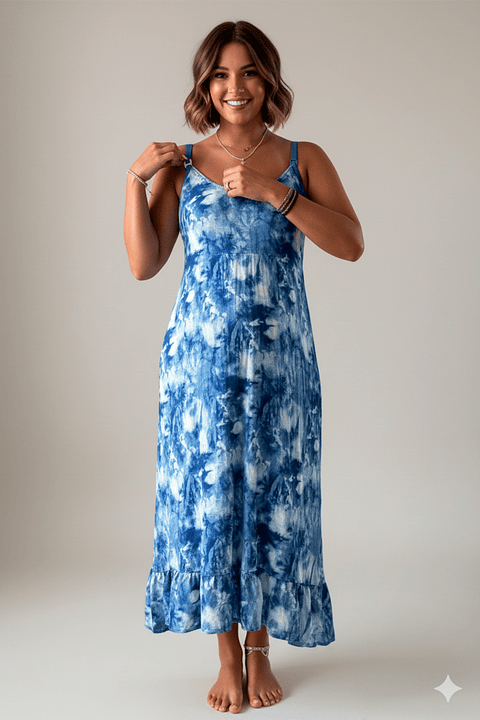 Vestido Maternal Tiritas Broche y Top Lactancia, CelesteAzul