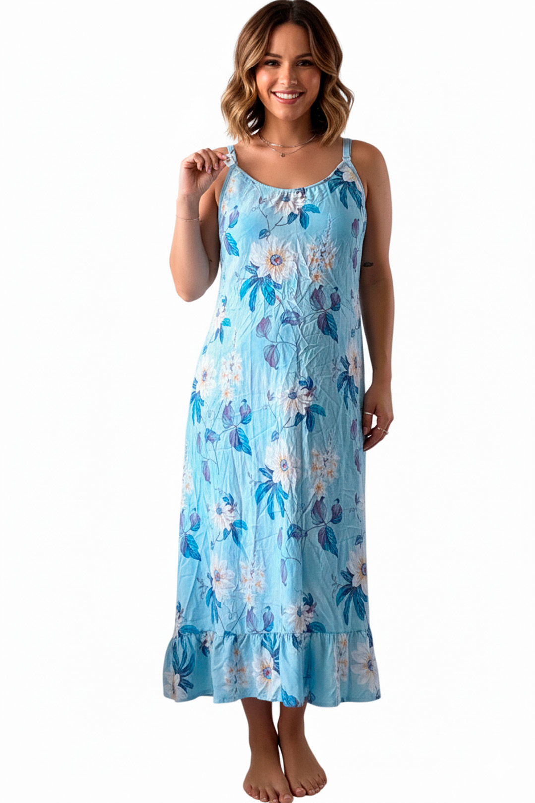 Vestido Maternal Tiritas Broche y Top Lactancia, CelesteFlores 4