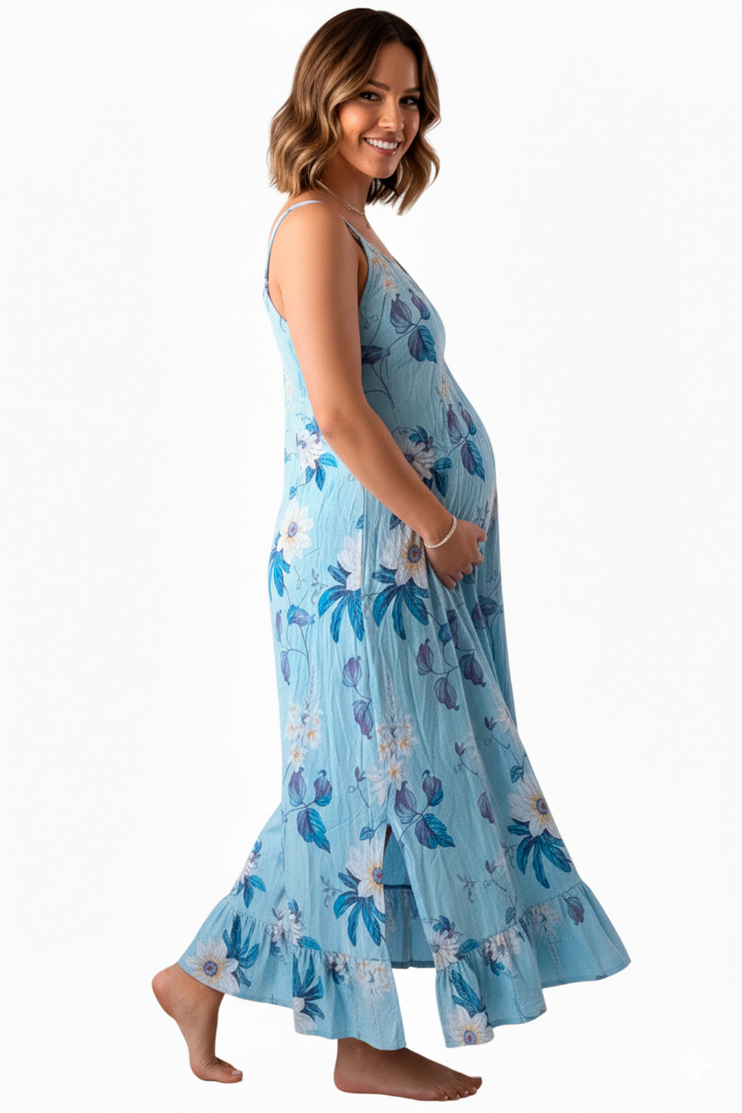 Vestido Maternal Tiritas Broche y Top Lactancia, CelesteFlores 7